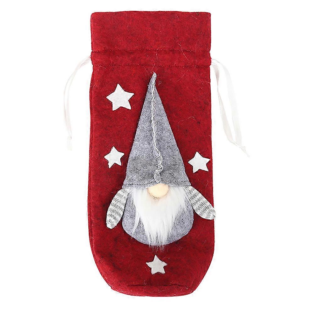 Red Felt and Knit Christmas Cover Bag with Drawstring Design for Protection, Fits Standard Size Bottles
