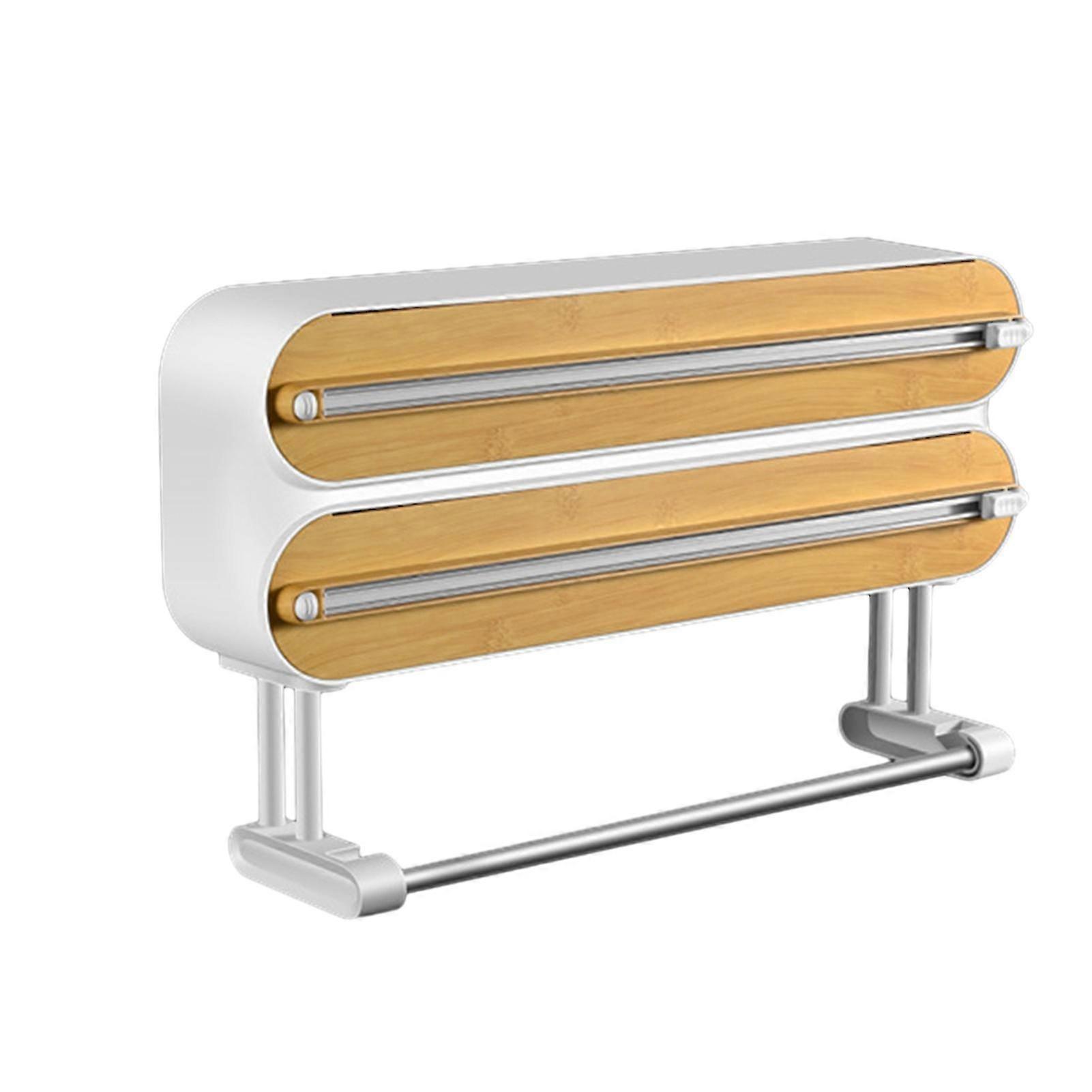 Kitchen Organizer with Cling Wrap Dispenser Double-layered Large Capacity Multi-size Plastic Wrap Dispenser