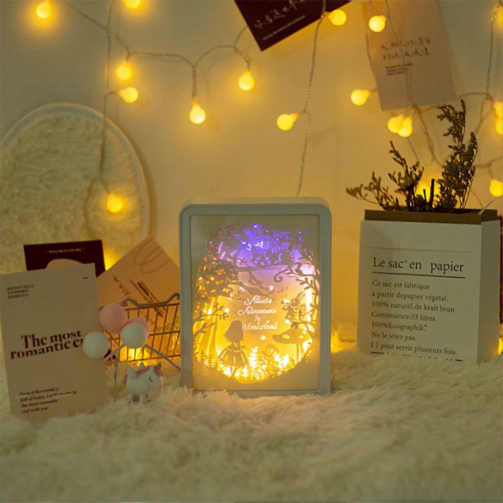 Papercut Light Box, Soft Warm Light Romantic USB Battery Operated 3D Paper Carving Lamp for Bedroom Office Party (Type 1 (Manual Switch))