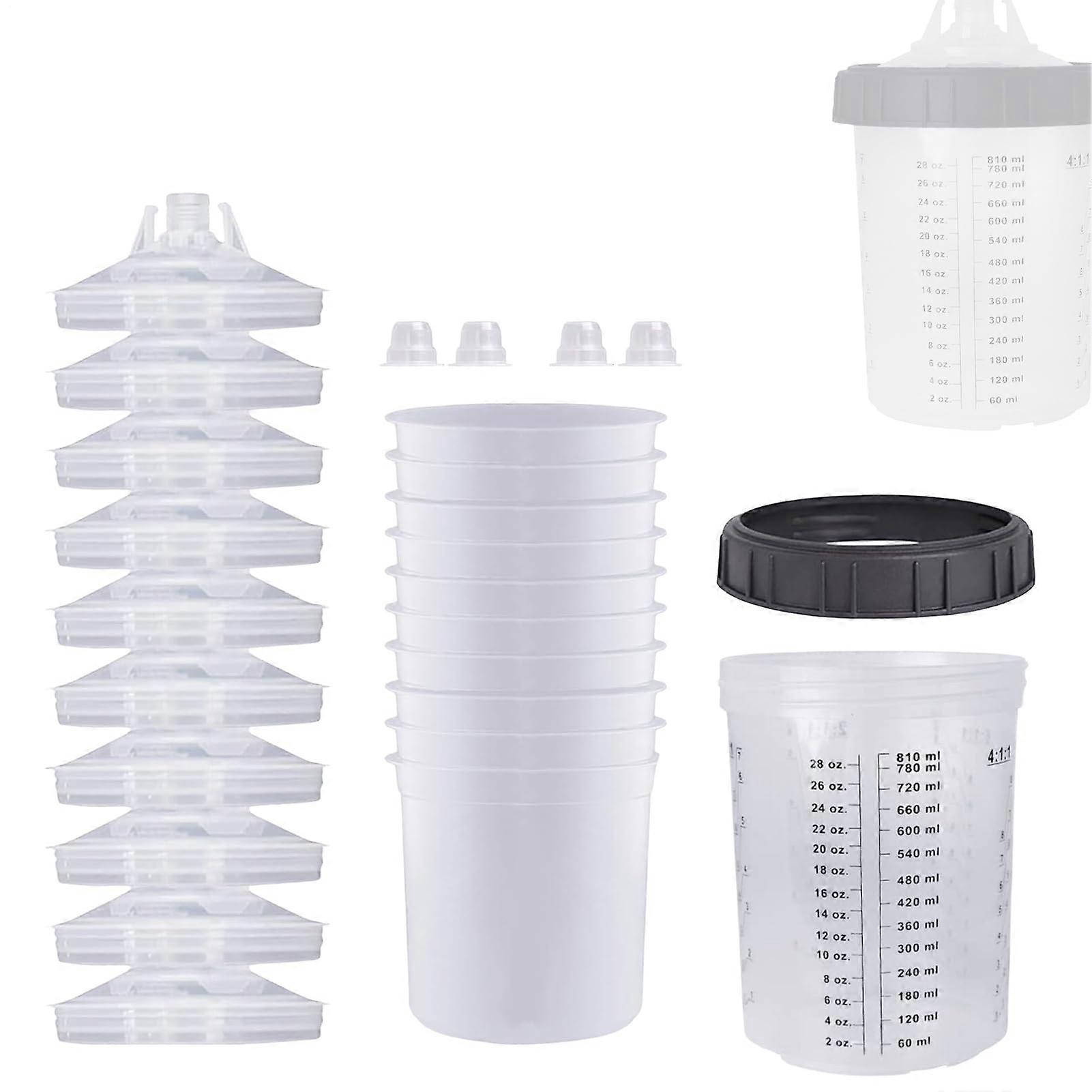Farbbecher: Color mixing container with volume scale, set with spray cup set  Brush with gun cup and secure lids, Herram 810 ml.