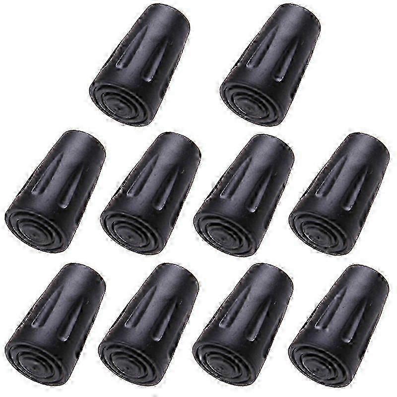 Replacement Rubber Tips (10 Pack) for Walking, Hiking, Folding Trekking Poles (Black)
