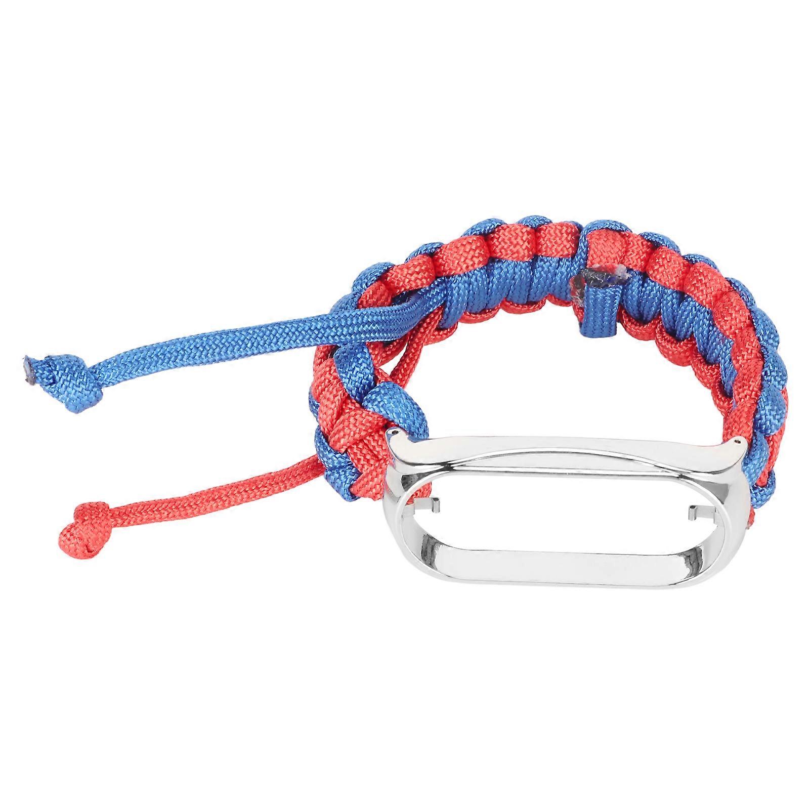 2 in 1 Braided Loop Wristband for Mi Band 7 Adjustable Stretchy Nylon Breathable Sports Strap with Metal Frame Blue Red