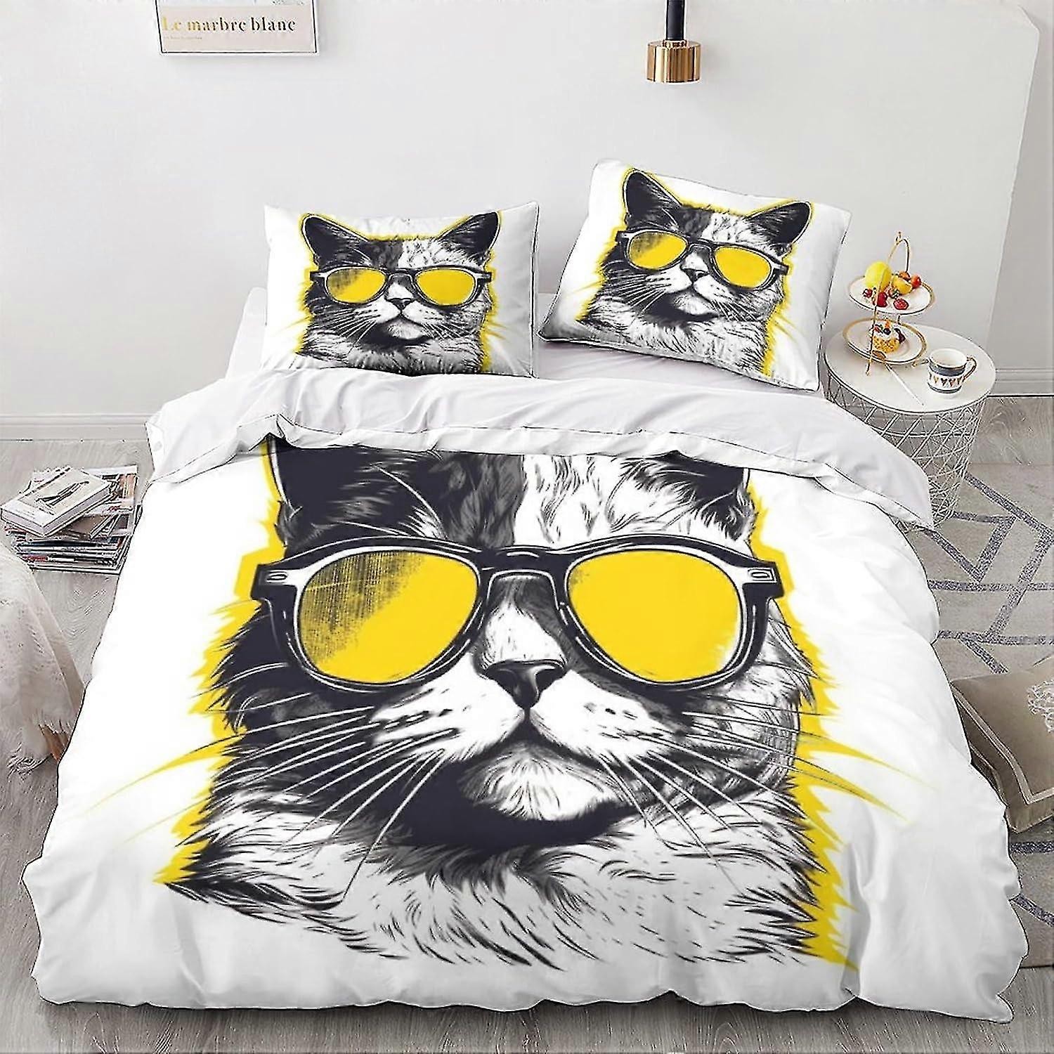 Conjunto de capa de edredom com efeito de gato de anime 3D para crianças e adultos com fronhas, conjunto de cama de colcha fofa de microfibra king