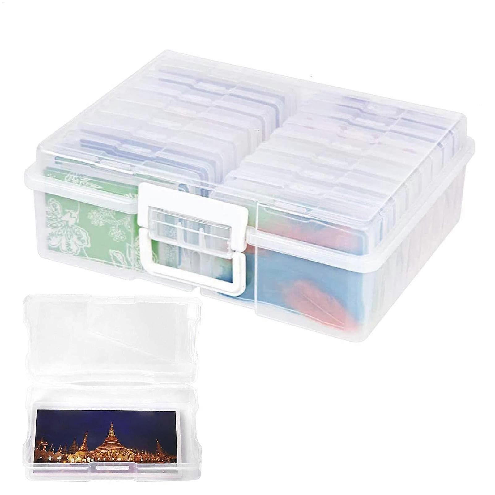 Clear Photo Storage Box - 4x6 Craft Organizer with 16 Acid-Free Compartments, Durable Plastic Picture Storage Solution