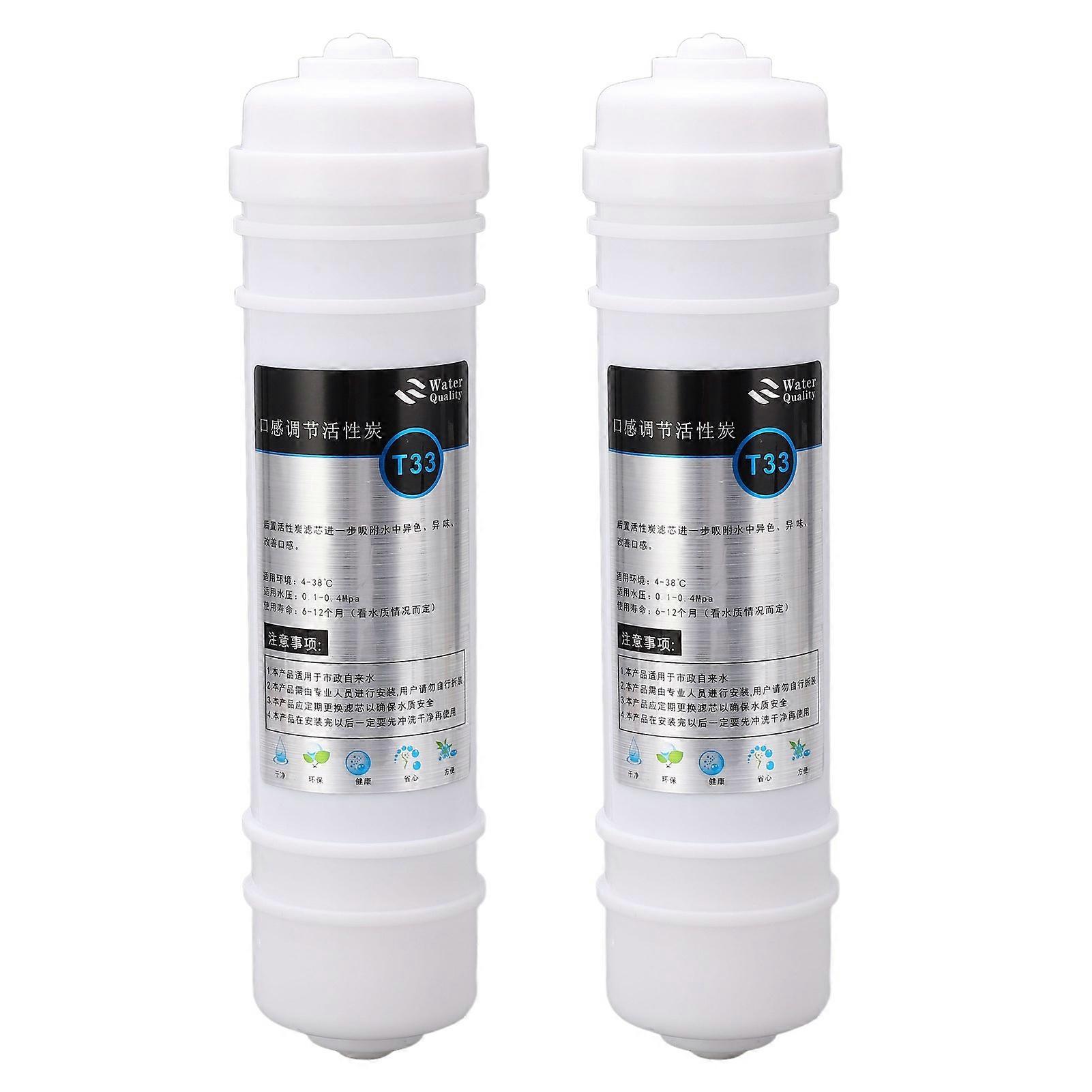 2Pcs Water Filter Cartridge 10in Activated Carbon T33 Universal Design Set Kit for Home