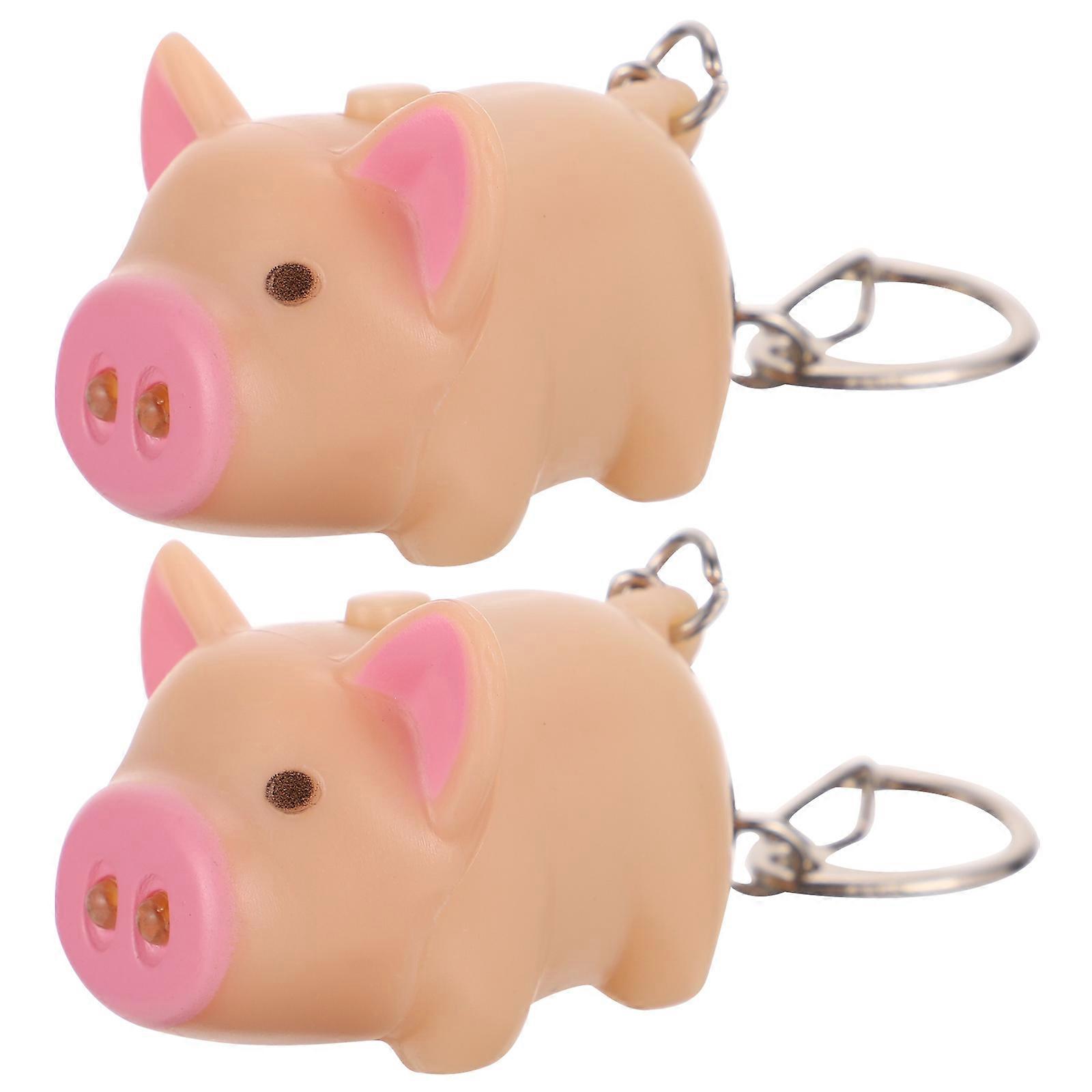Novelty Keychain LED Pig Key Ring For Children Gift Giving Plastic Material Sound Function 2Pcs
