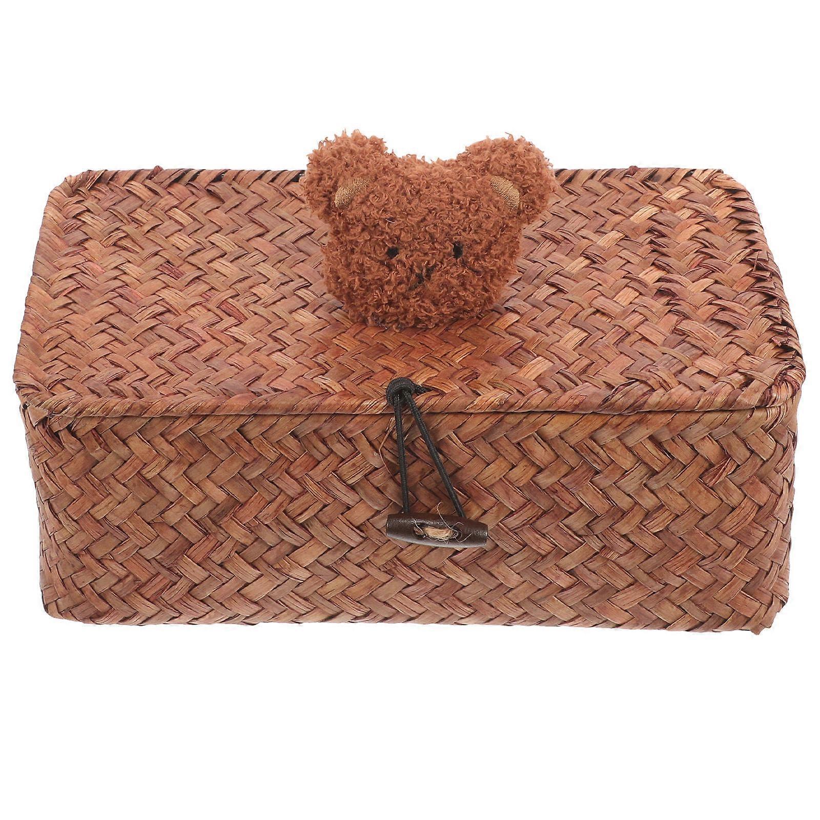 Rectangle Storage Box Handwoven Storage Basket Desktop Storage Box Decorative Storage Bin with Lid