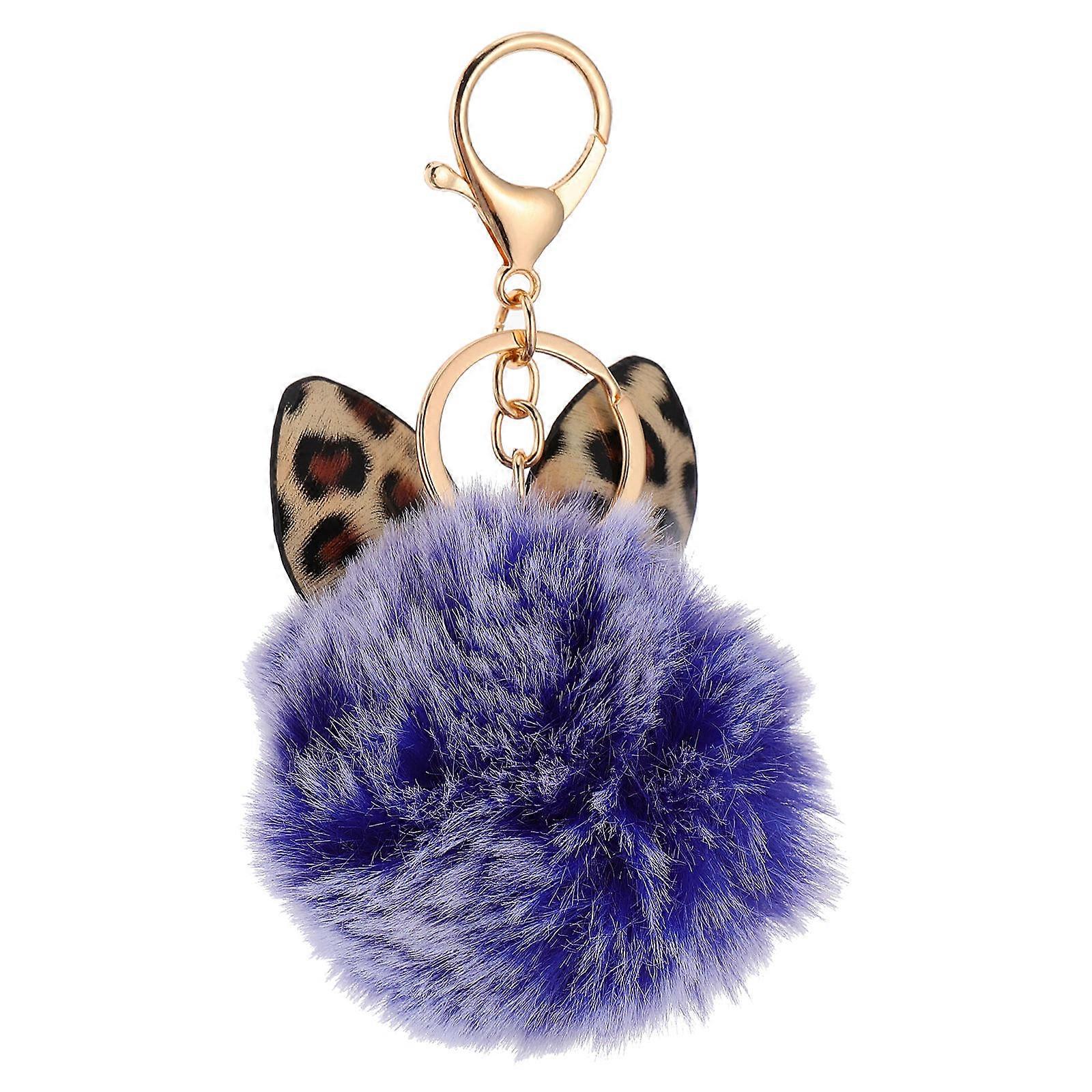 Soft Fluffy Leopard Print Key Ring Bag Charm Pendant for Women's Phone Car Keys – Stylish Durable Accessory Decoration Gift – Sapphire Blue