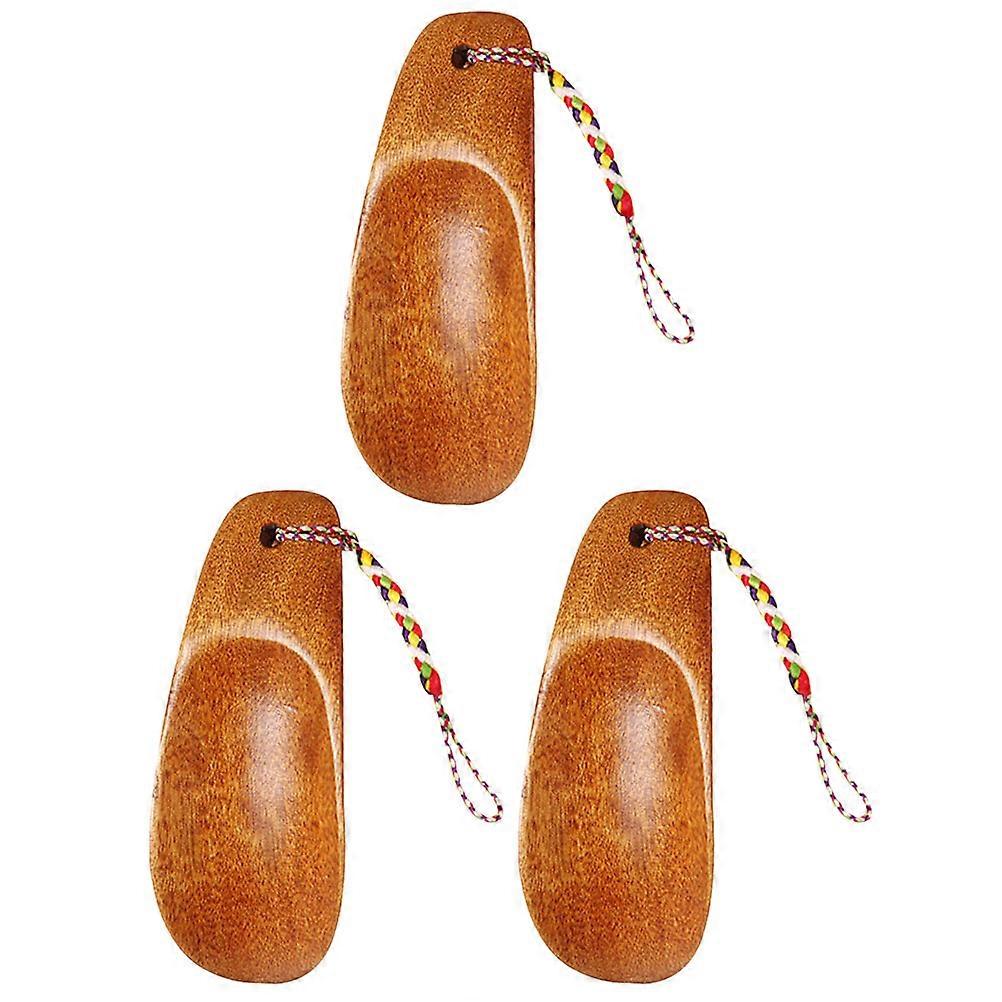 Wooden Shoe Puller 3pcs Set Ergonomic Handled Shoehorns for Portable Travel and Easy Shoe Wearing