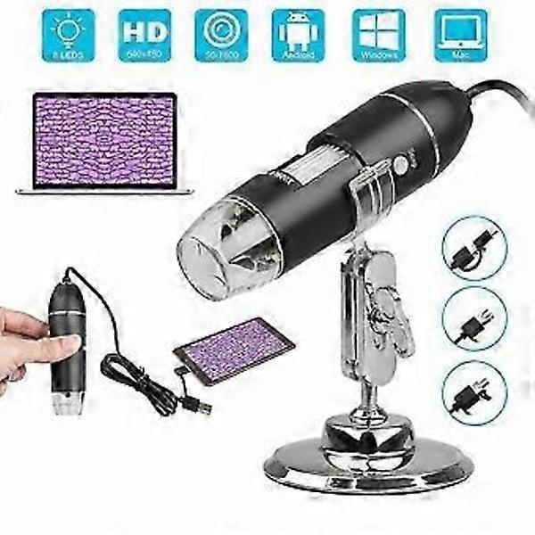 1600x USB Digital Microscope Camera Endoscope 8 LED Magnifier With Stand