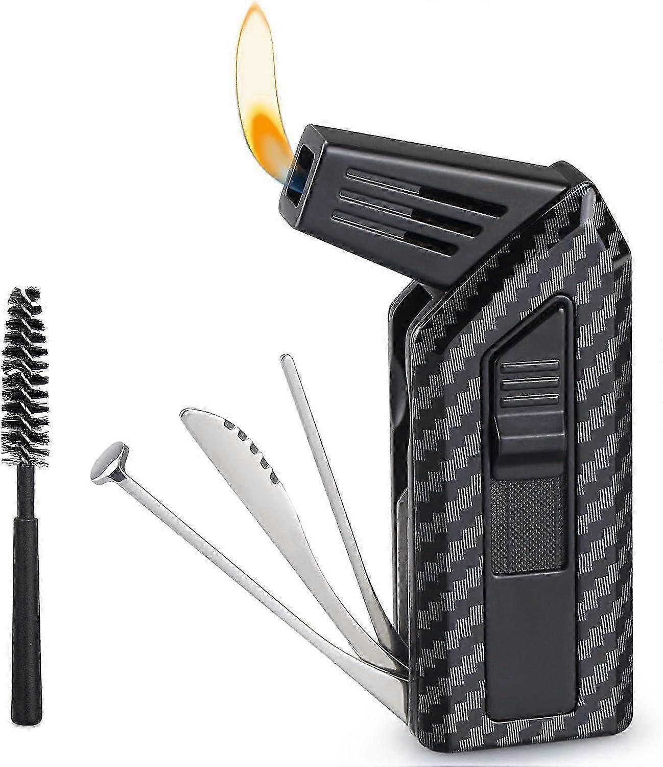 3 in 1 Refillable Butane Pipe Lighter with Angled Soft Flame, Includes 3 Pipe Cleaning Tools for Pipe, Candle & Fireplace Use, Practical Gift Idea