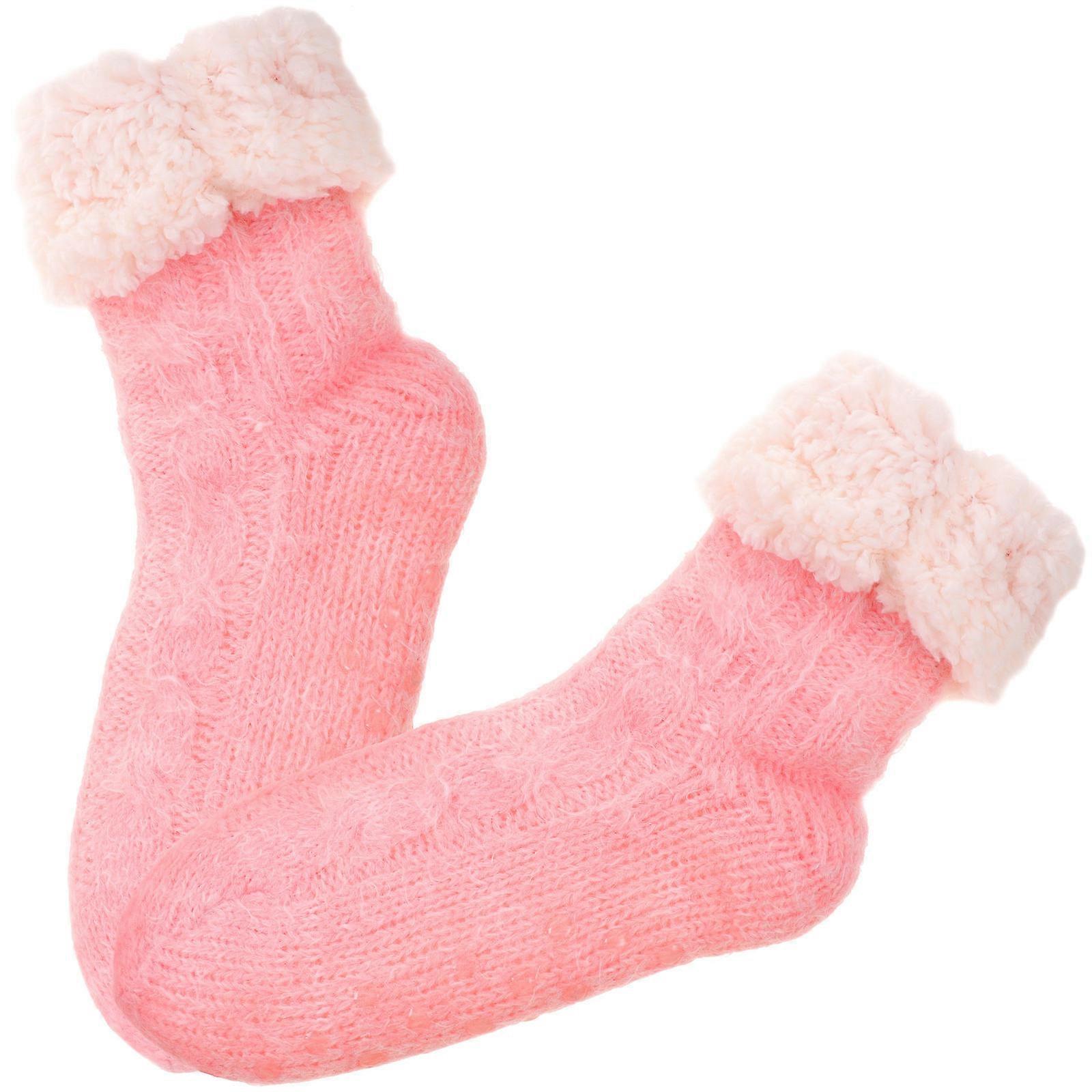 Slipper Socks Floor Socks Thicken Warm Sleep 30X8.5CM Pink Polyester 1 Pair