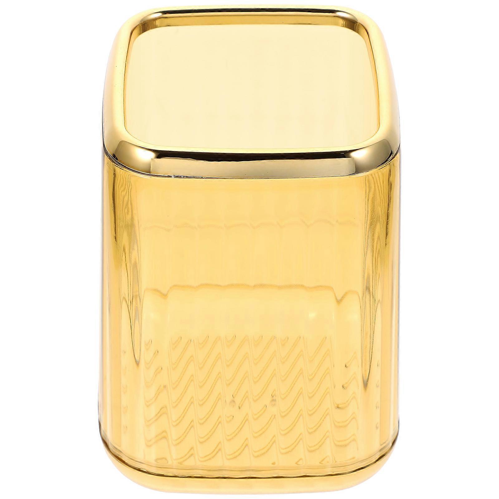 Yellow Makeup Brush Holder Organizer for Storage Desk Vanity Cosmetic Brush Holder ABS 4.72x4.72x5.91 inches