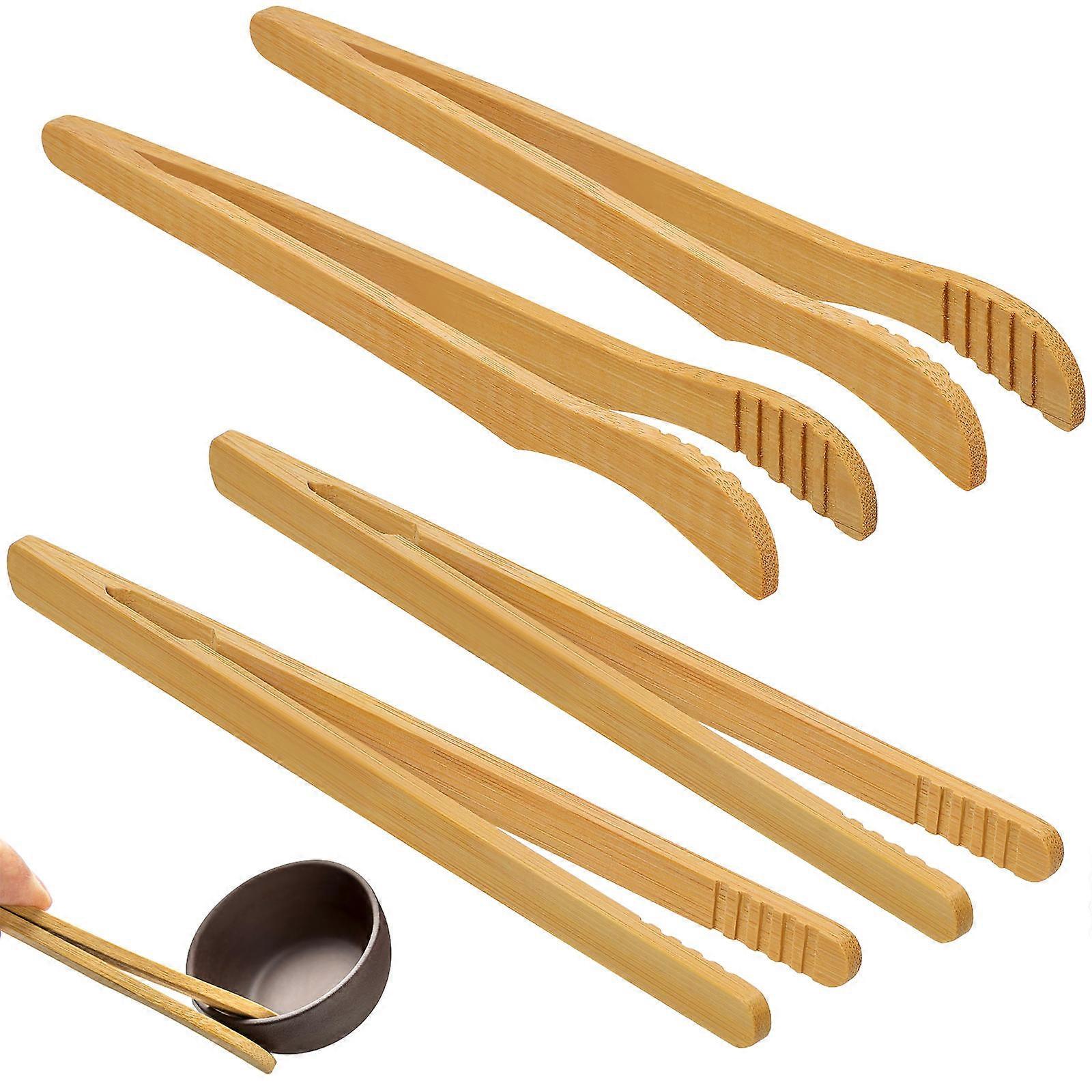 OUNONA 4pcs Bamboo Tongs for Tea Serving Food Toast Mini Bakery Clamps