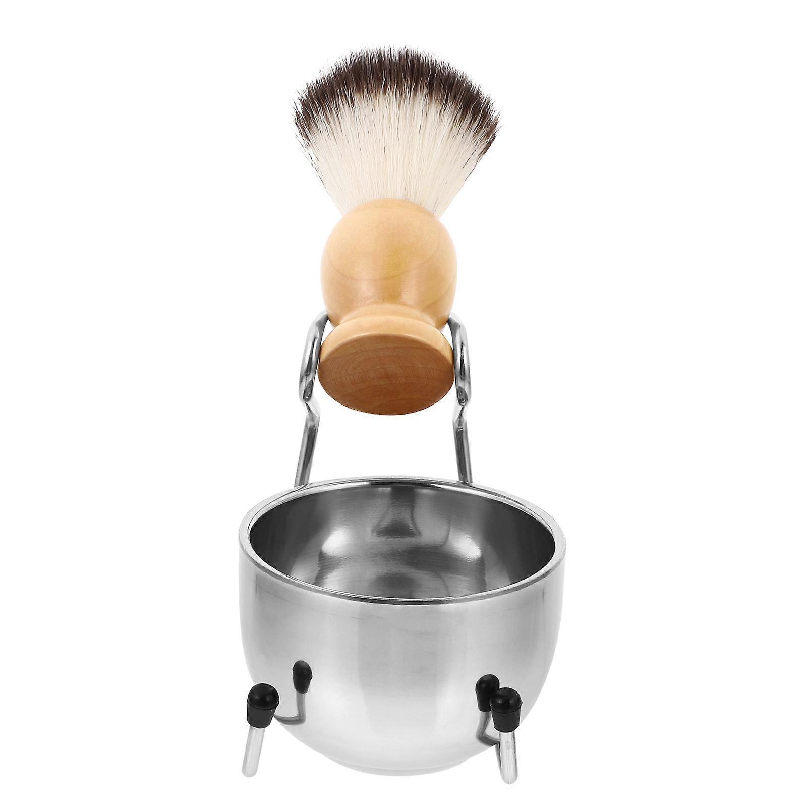 Men Shaving Brush Set with Soap Bowl Made of Durable Nylon for Daily Use Silver
