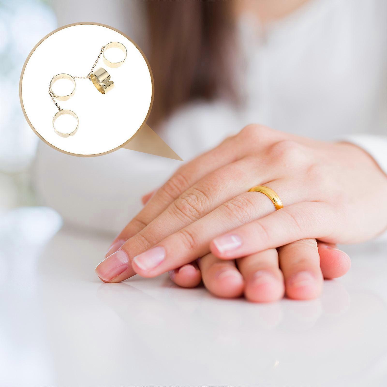 Golden Adjustable Open Design Chain Finger Ring for Elegant Decor Suitable for Most Sizes