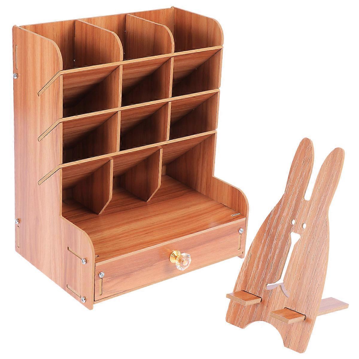 Tabletop Organizer Pen Holder For Desk With Small Lattice Design Plastic Material 21x15x15.5cm 1Pack
