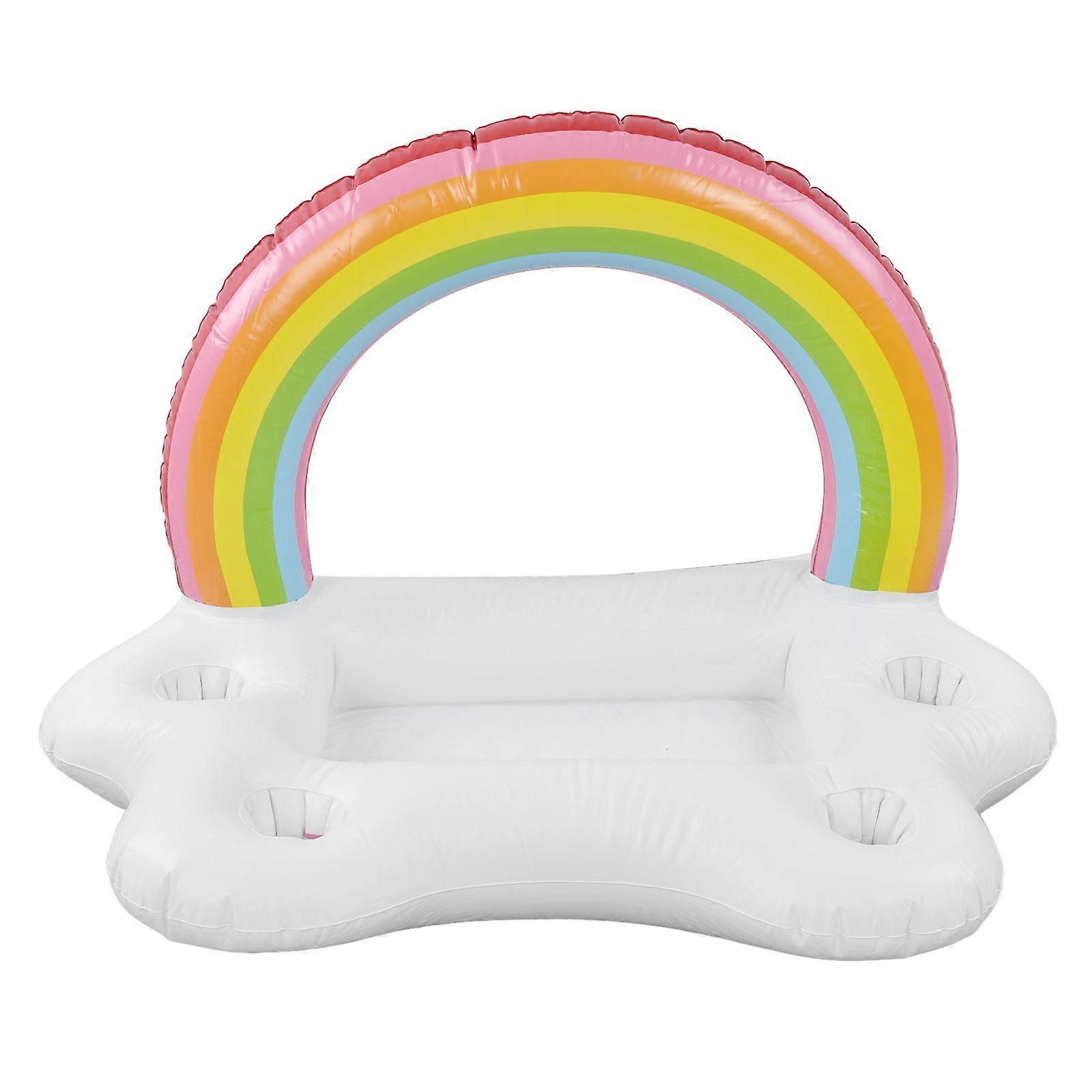 Inflatable Rainbow Cloud Drink Holder Floating Beverage Salad Fruit Serving Bar Pool Float Tool