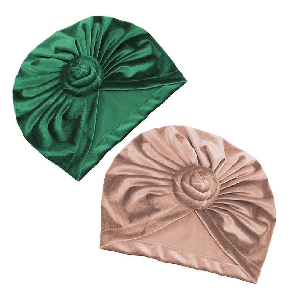 Assorted Color Turban Hat for Women's Ethnic Design Soft Comfortable Wear 2pcs Polyurethane Polyester
