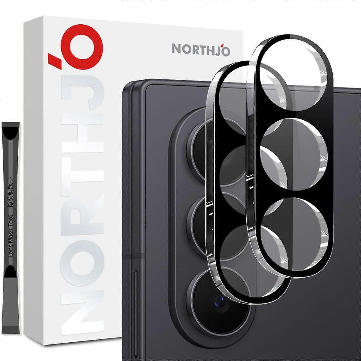 NORTHJO Samsung Galaxy Z Fold7 5Gカメラレンズプロテクターブラックシルク印刷3Dクリア強化ガラスレンズフィルム用2個