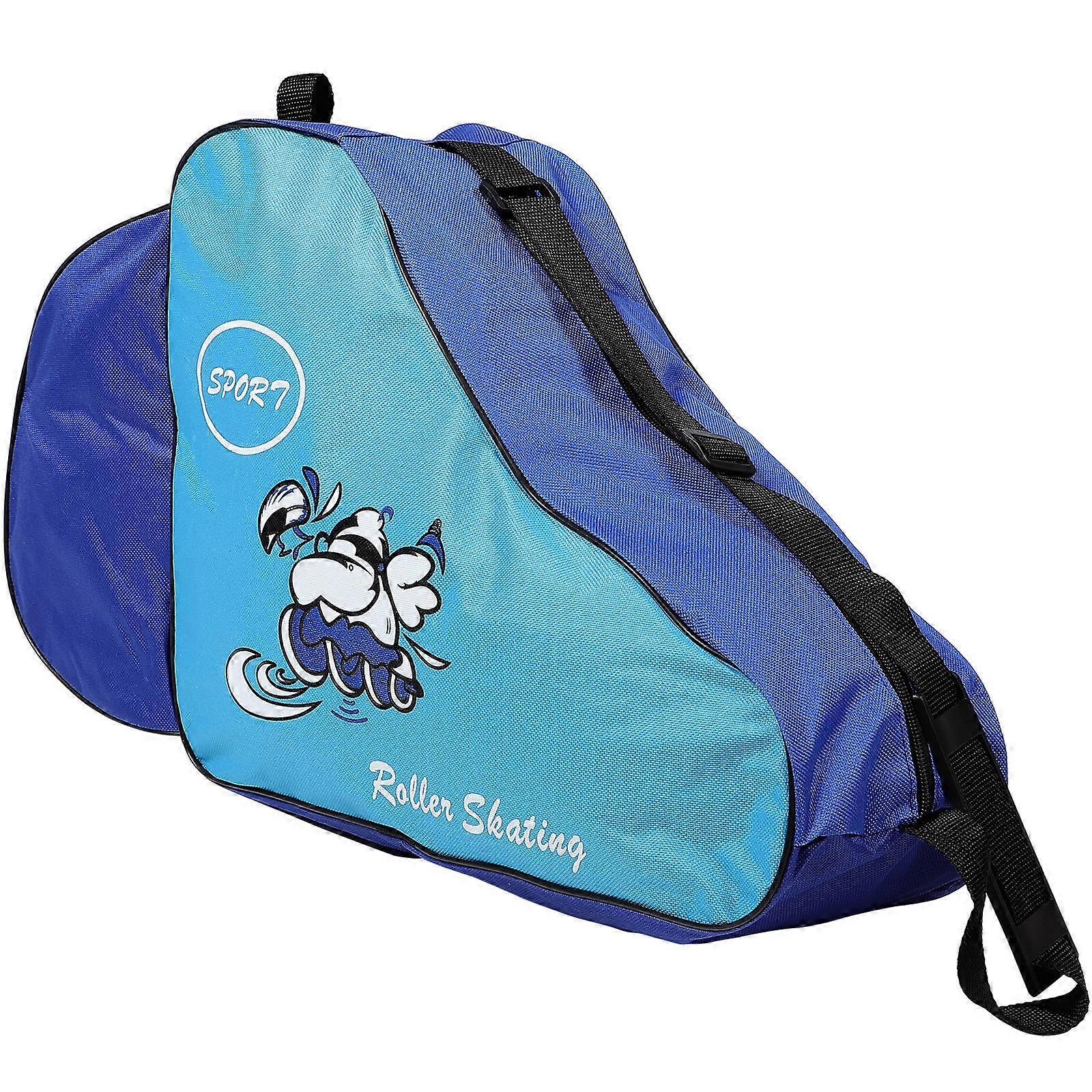 Blue Roller Skates Bag Portable Storage Pouch Multi-layer Design For Children 1Pcs