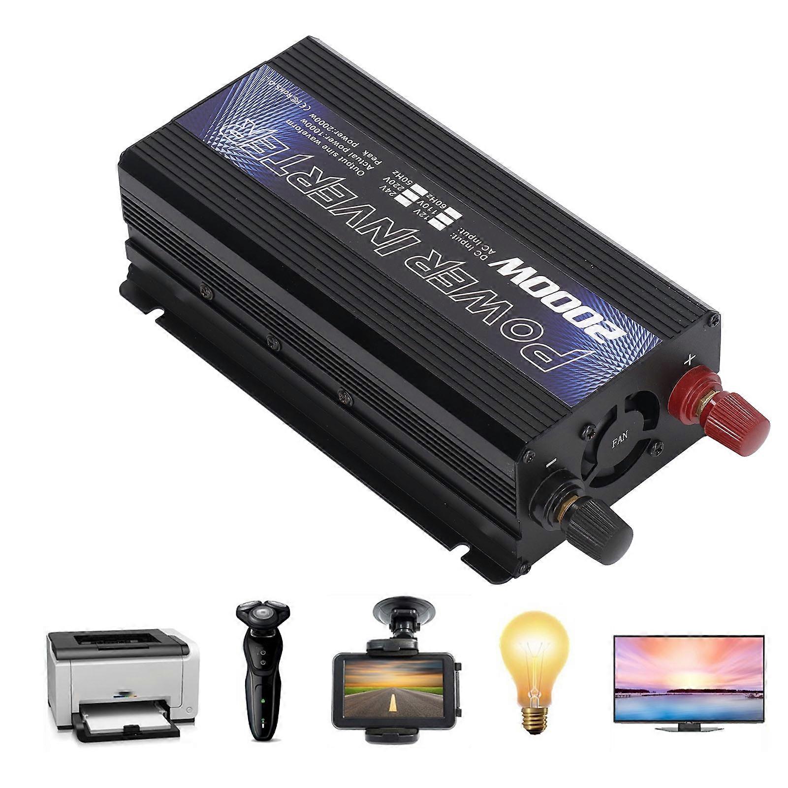 車のパワーインバーターソーラーパワーユニバーサルアルミニウム合金低ノイズ修正正弦波インバーター多目的充電用2000W