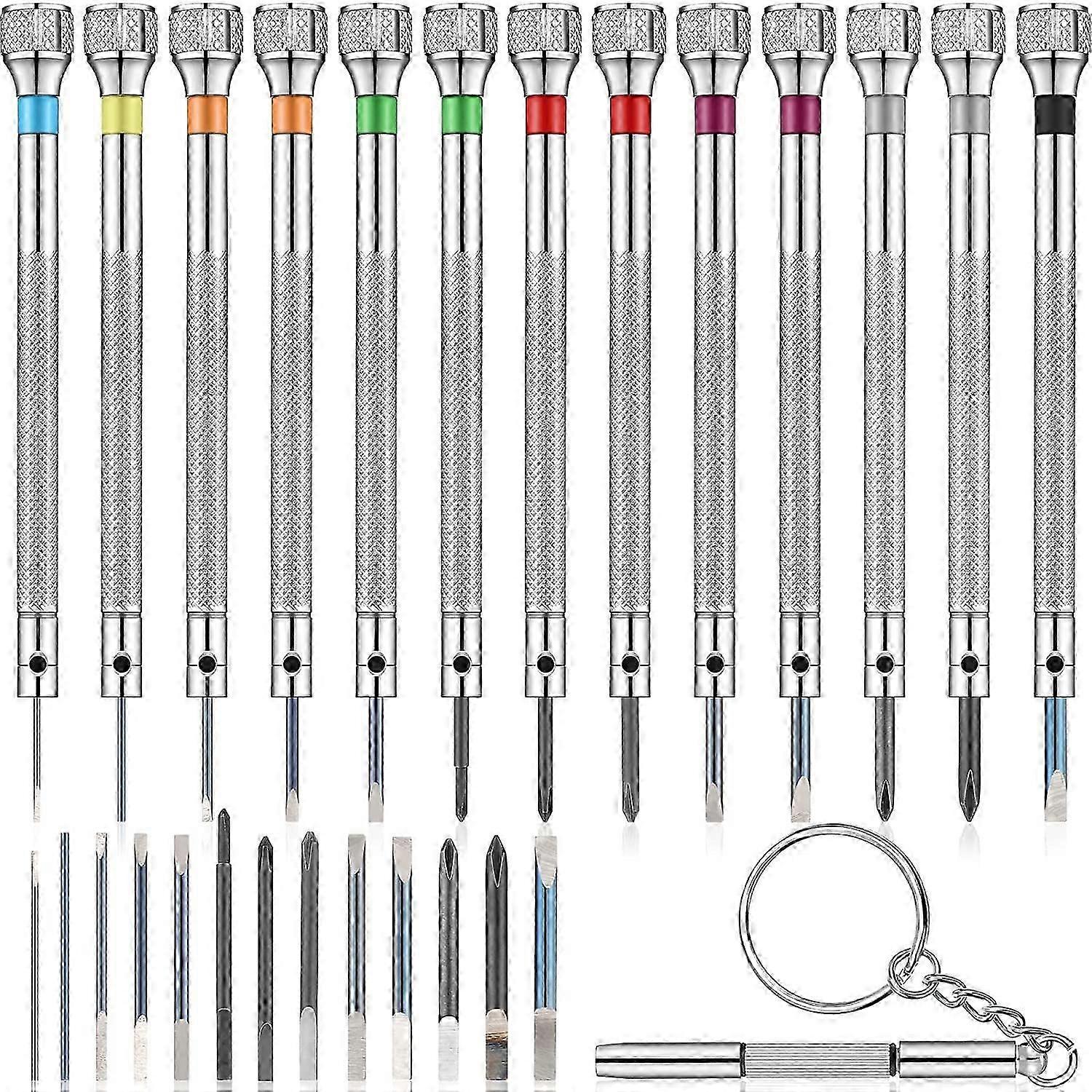 13 Pieces Mini Precision Watch Screwdriver Jeweler Watch Screwdriver Set 0.6-2.0 mm with 13 Extra Replace Blades