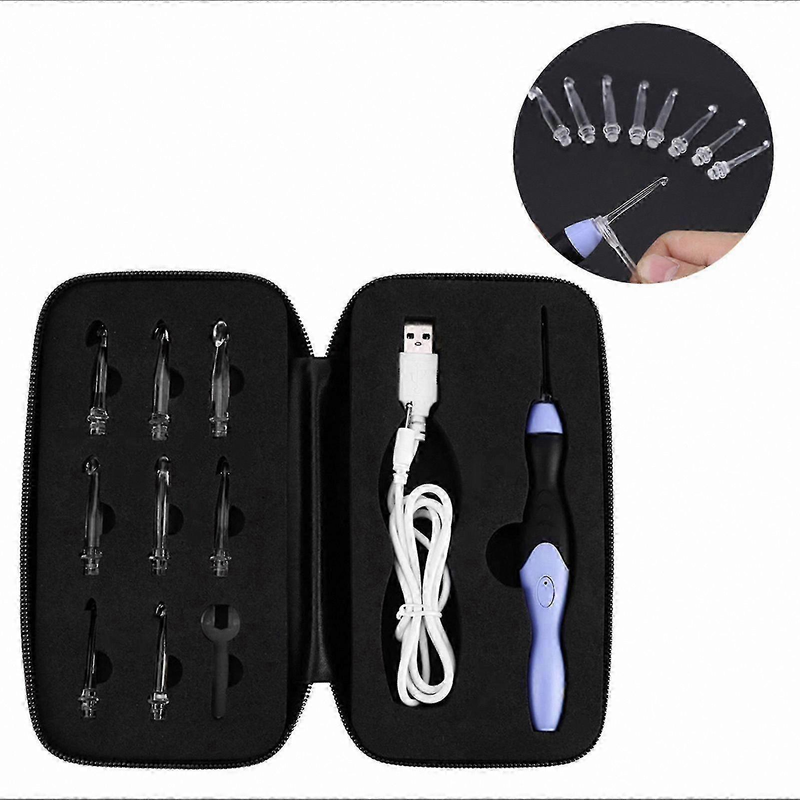LED Light Crochet Hook Set with Replaceable Tips 2.5-6.5MM Rechargeable Knitting Tool
