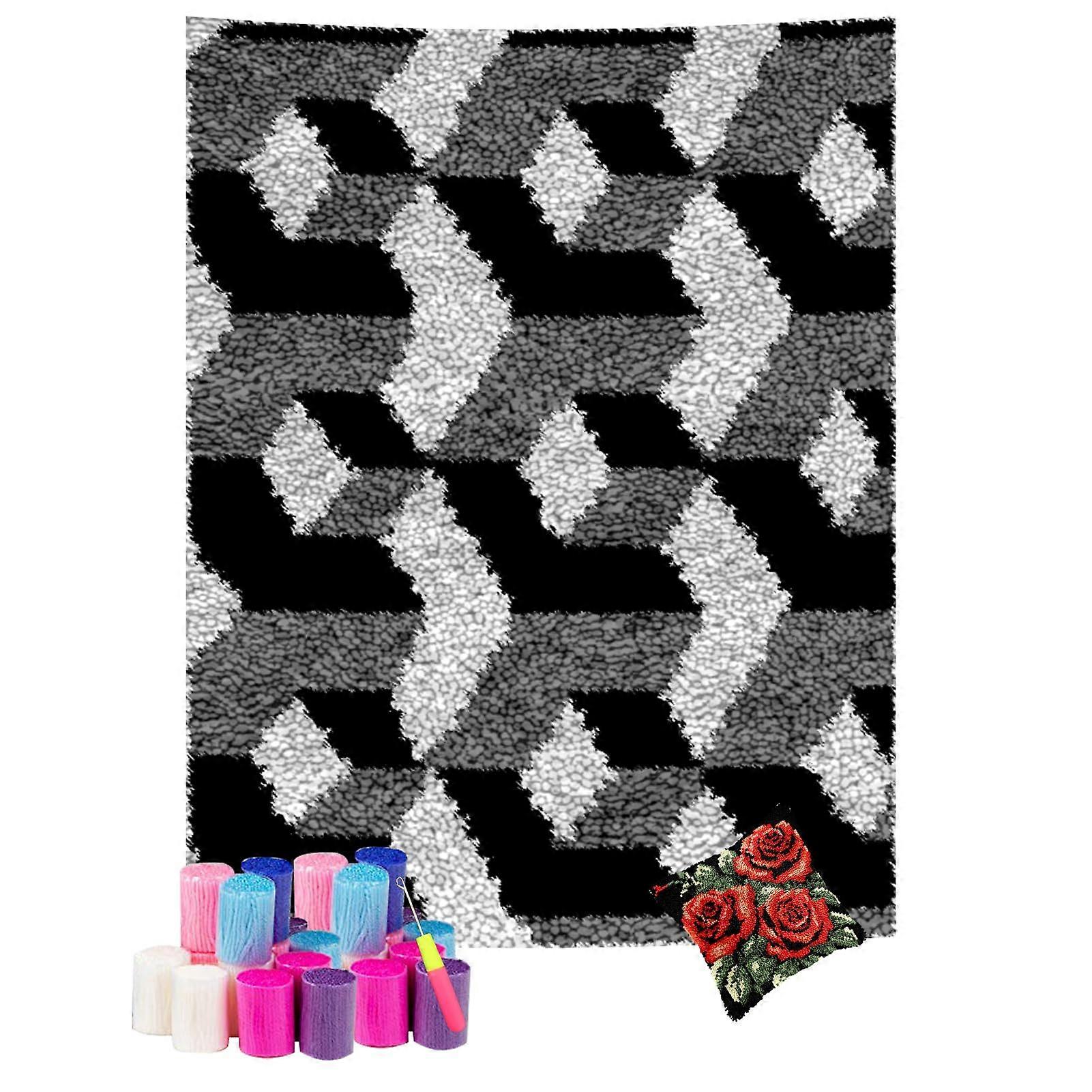 Latch Hook Rug Making Kit Set of 2 with Hook Tool for Adults DIY Carpet Craft 61x87cm and 43x43cm