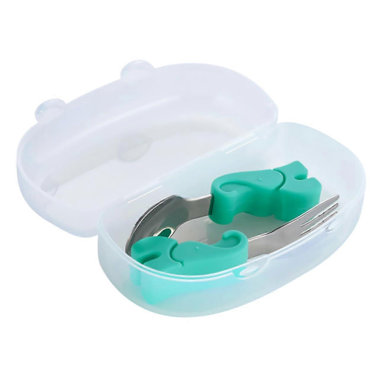 1Set Stainless Steel Spoon and Fork with Short Handles Dinning Utensils for Easy Grasping Includes Storage Box Safe and Durable Tableware for Boys