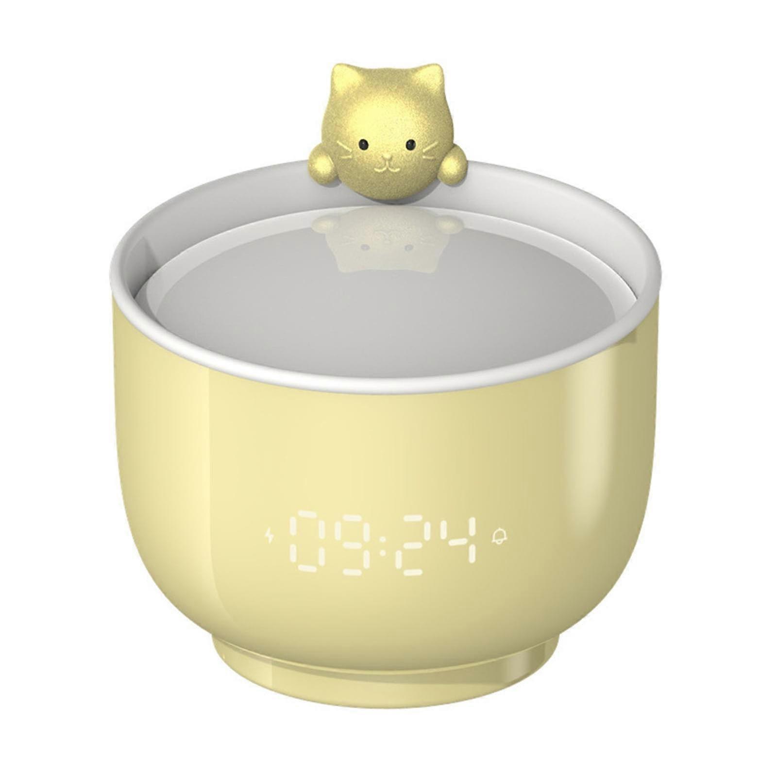 Alarm Clock Multifunctional High Precision Sensing Cute Teacup Cat Digital Desk Night Light For Children