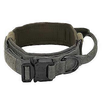 Adjustable Durable Army Green Cotton Dog Collar with Metal Buckle - XL