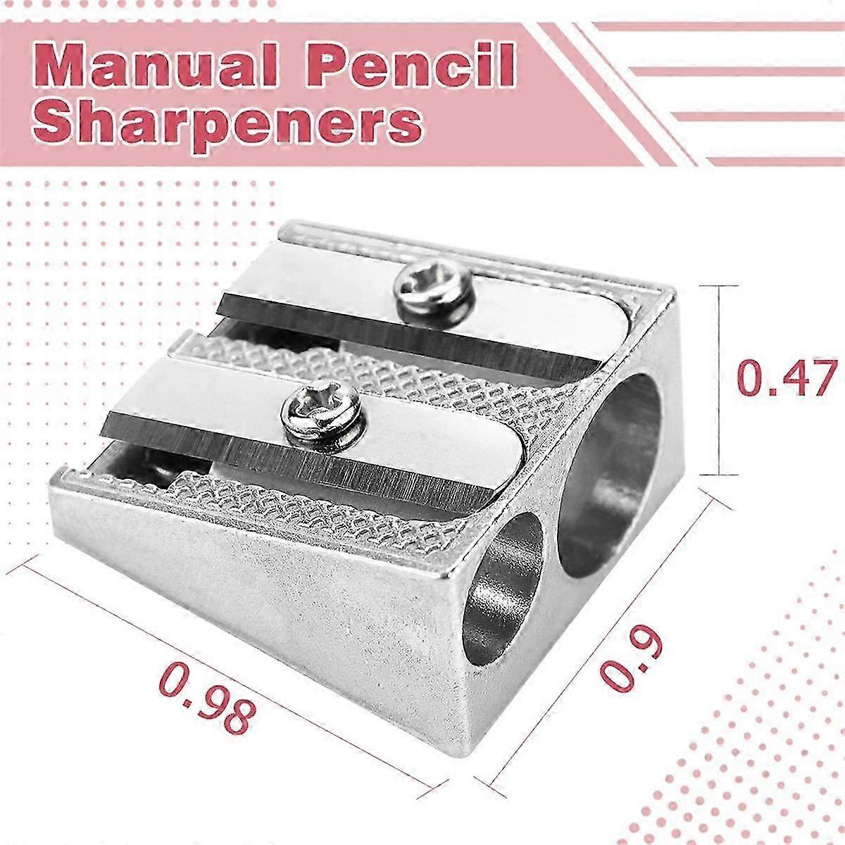 Metal pencil sharpener for drawing and writing, 2-hole handheld, set of 8