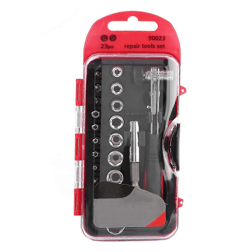 Torx Star Bit Socket Set 23Piece, Extra Long Drive, Carbon Steel Bits, Red Plastic Case, Mechanical Tool Kit