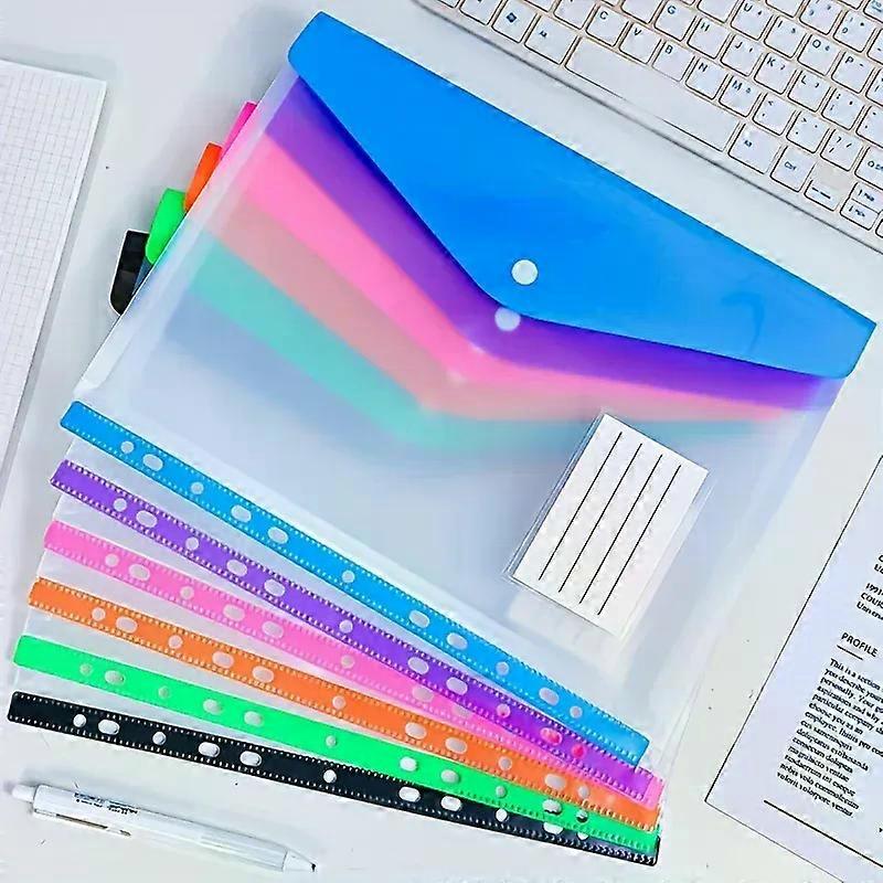 6 pcs Plastic envelope with adhesive snaps & 11 holes file folder expansion bag for 2/3/4 ring file bag and A4 school bag file b