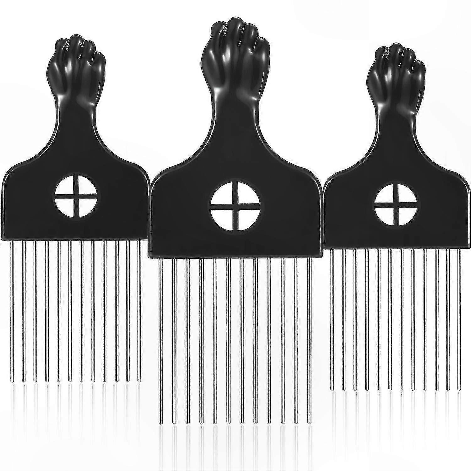 3-Pack Metal Afro Combs for Hair Styling Tools