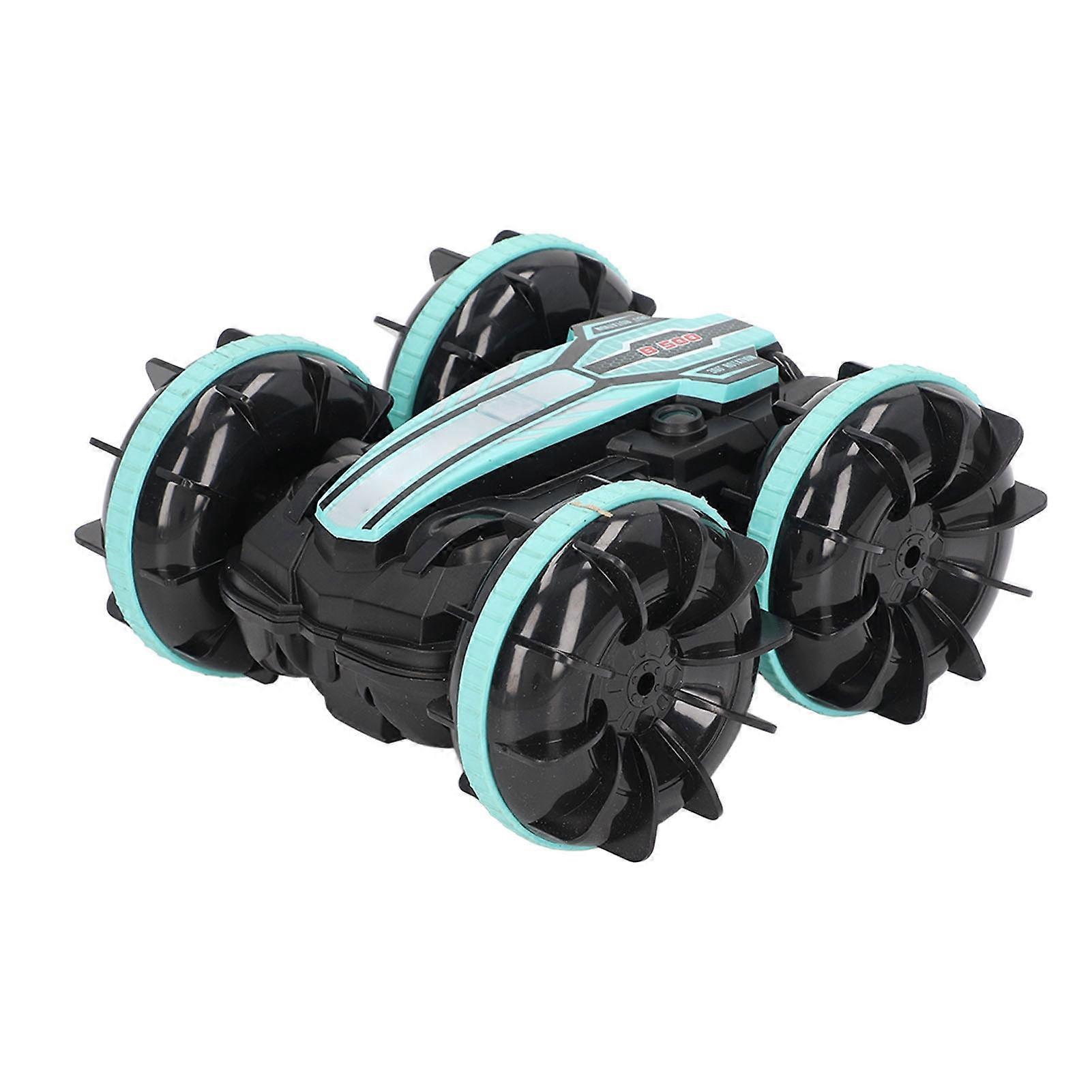 RC Boat Stunt Car 2.4GHz 4WD Double Sided Scrolling Single Handle Remote Control Amphibious Toy for Above 8 Years Old Green 