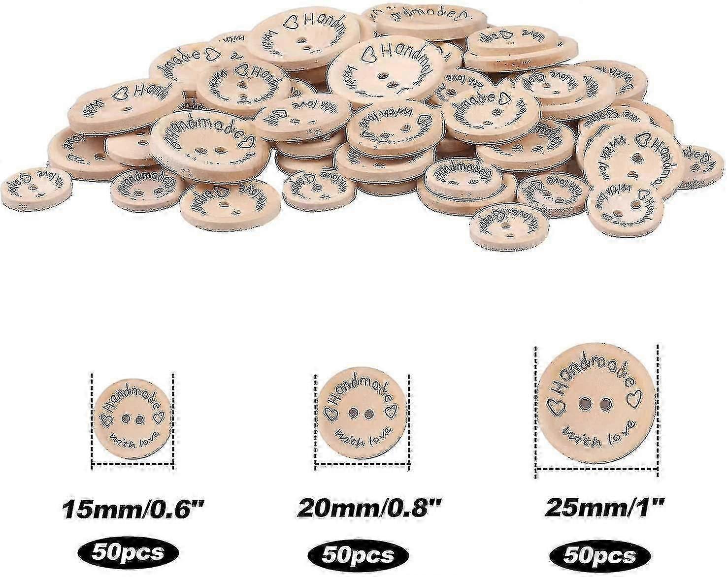 Nye, egnede Ooden knapper, 150 stykker, håndlavede træknapper