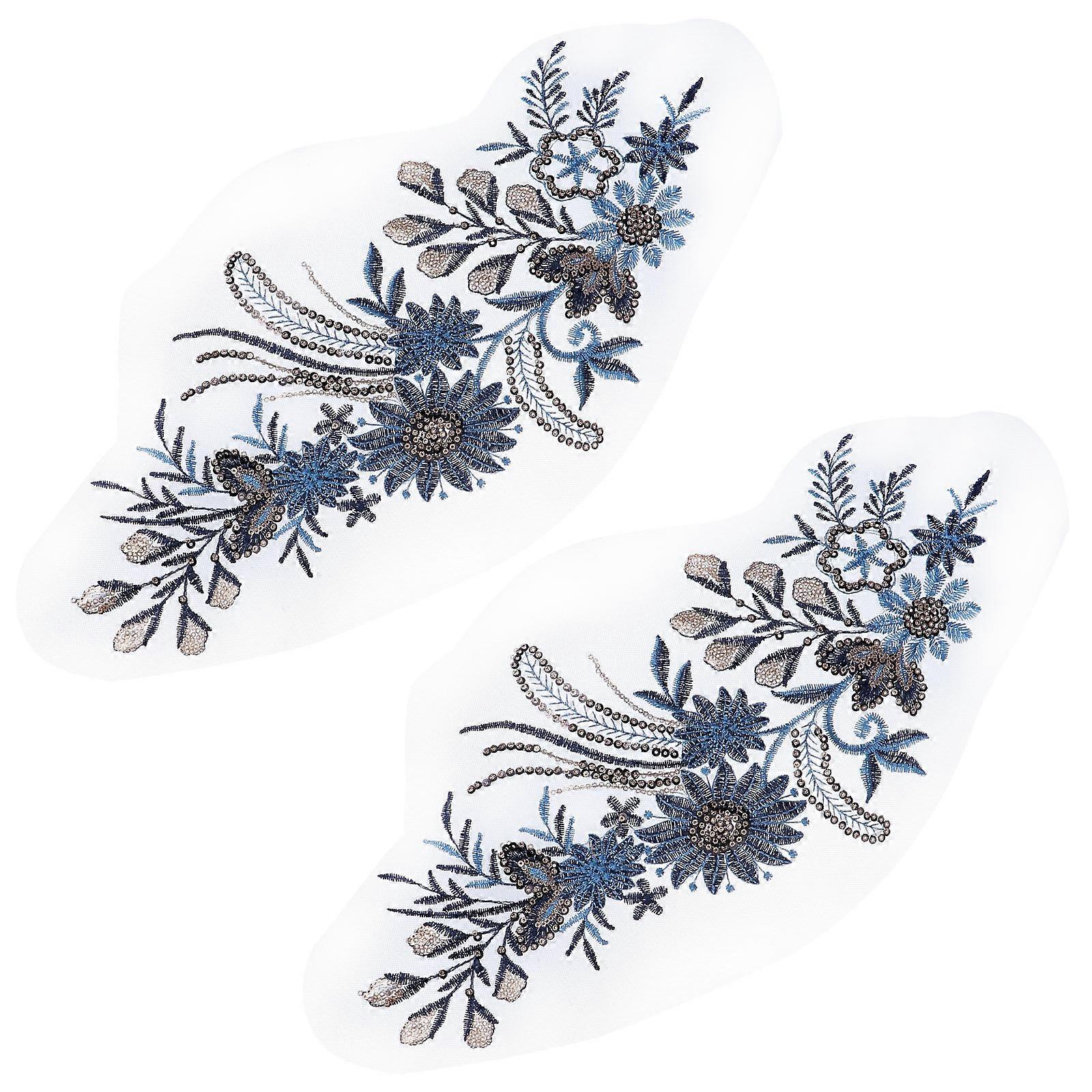 Fabric Patch Flowers Embroidered Patch Sticker for Decorating 2Pcs