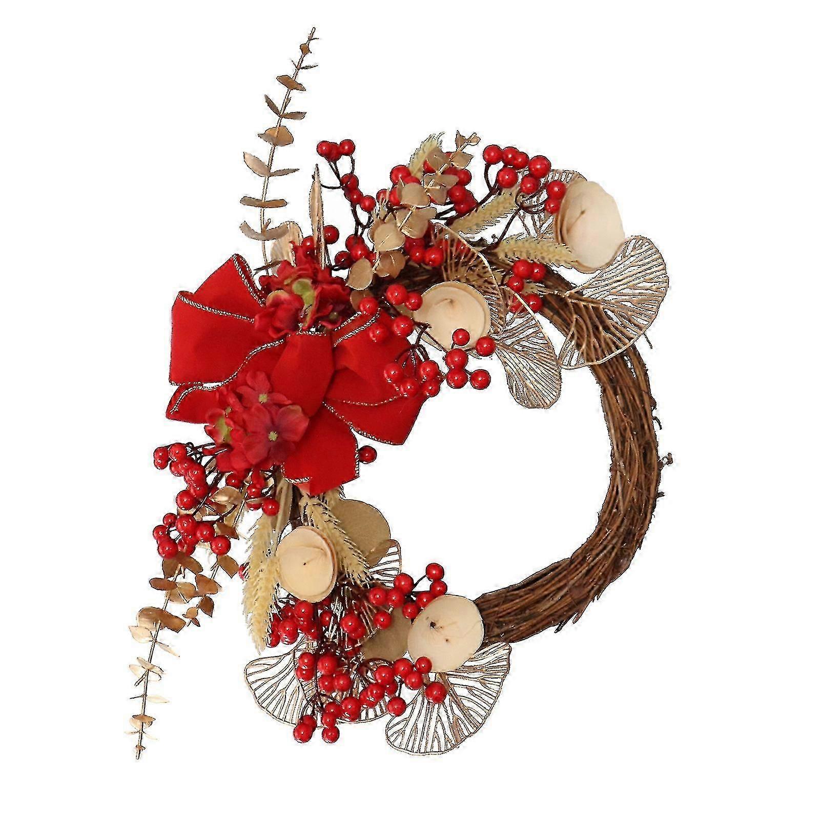 New 15.7inch Red Frosted Berry Wreath, Twig Berries Holiday Decorative Winter Wreath