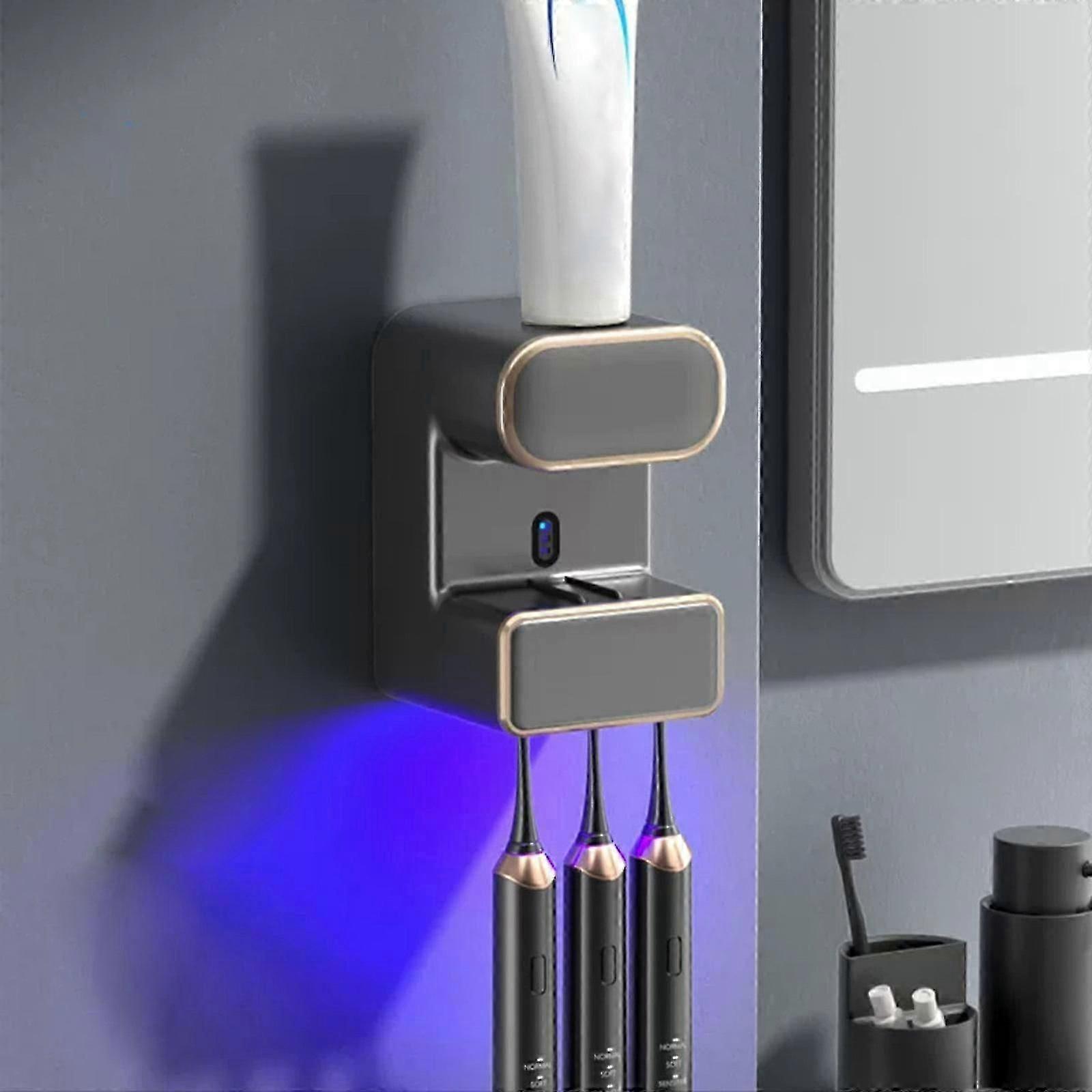 Automatic Toothpaste Dispenser, Wall Mounted Electric Toothpaste Dispenser with 3 Toothpaste Slots, USB Rechargeable with UV Sterilization