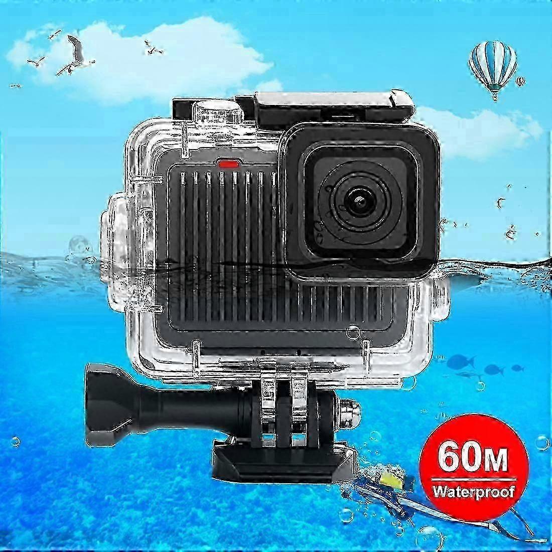 Transparent Waterproof Housing for Action Camera - 60m/196ft Depth, Includes Mount & Screw (Compatible with 4K Models 2024)
