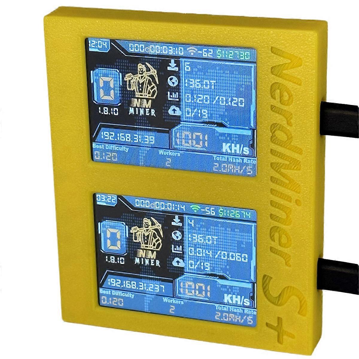 Nerdminer S+ Dual Screens Solo Miner 2X1060KH/S Coin Price Display/Mining/Time Win 3.125 BTC BTC Cr