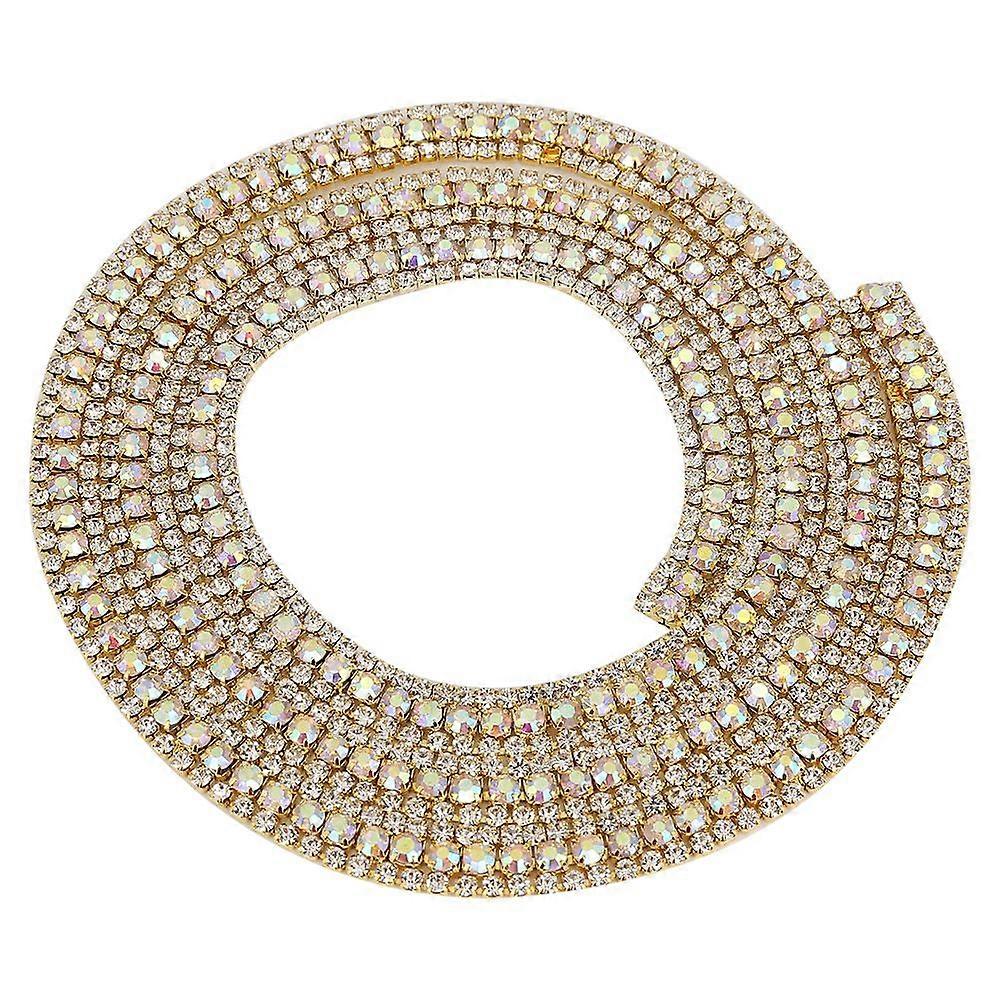 3 Rows Diamond Mesh Wrap Roll Sparkle Crystal Rhinestone Ribbon Decoration (Gold)