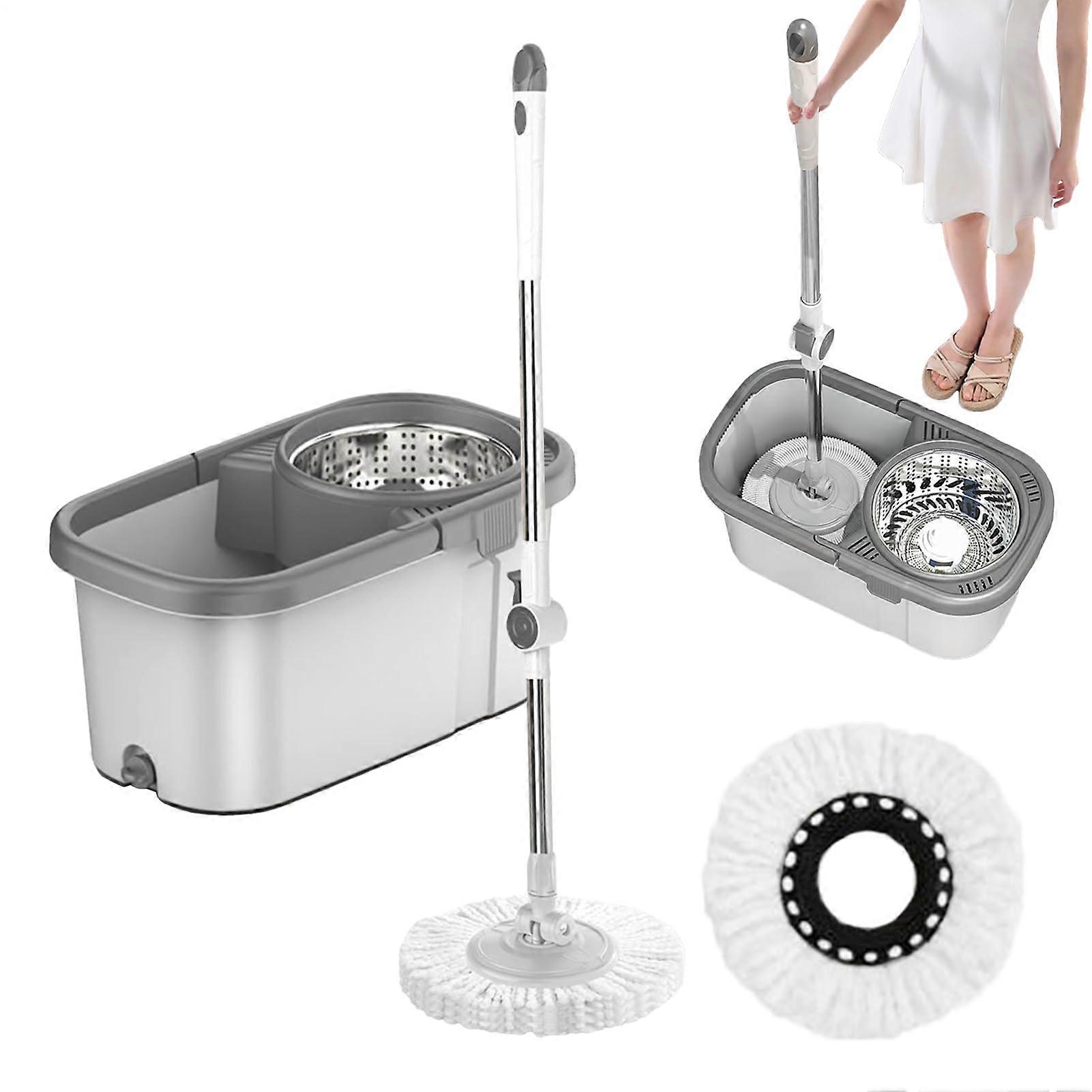 Mop Bucket Set Rotating Floor Cleaning System With Action Spinner 2 Extra Microfiber Mop Heads Multi Cleaning Kit