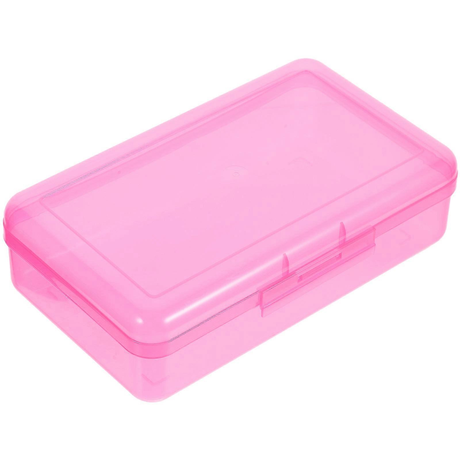 Large Capacity Pink Pencil Case Plastic Box for 3Pcs Storage Use