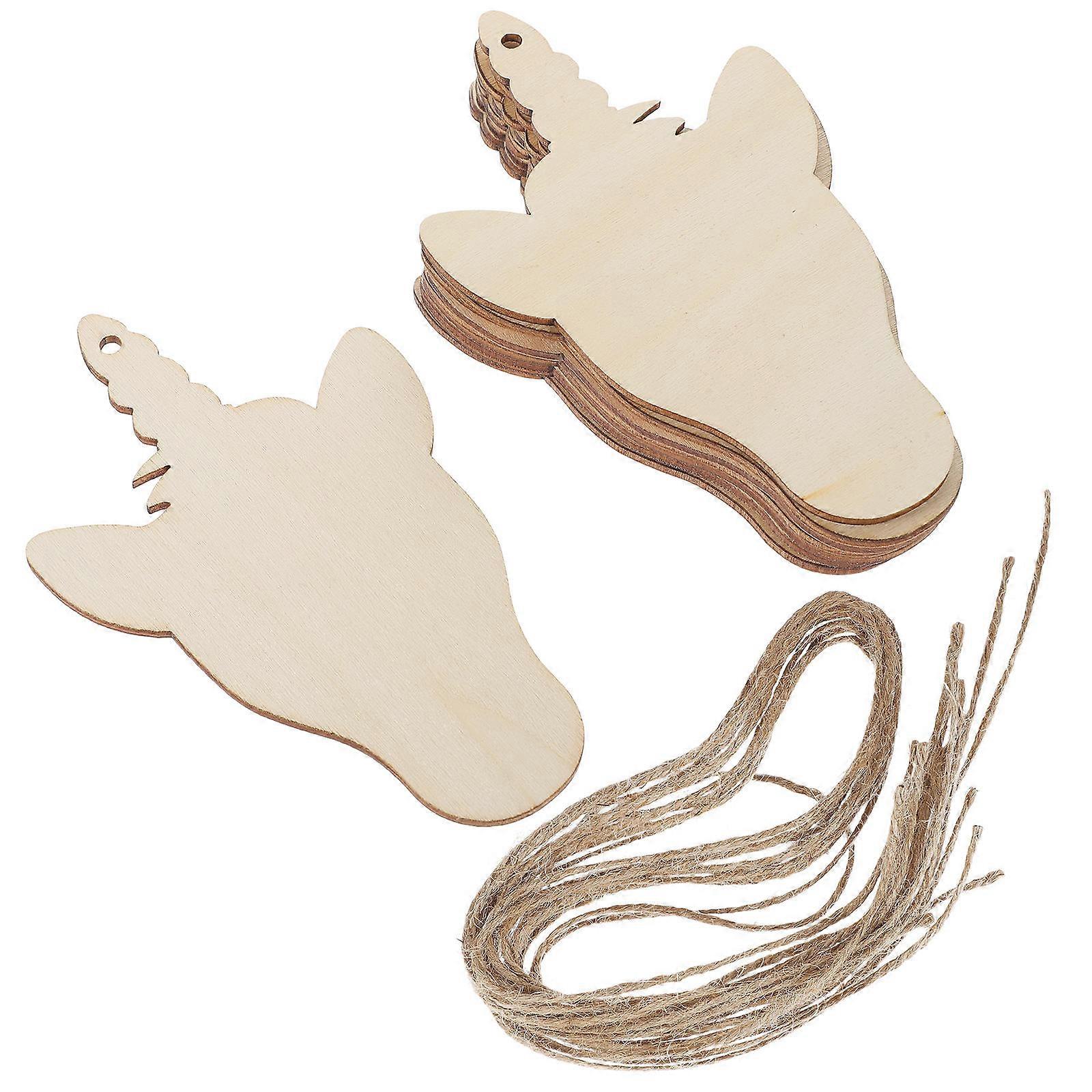 10Pcs Unicorn Head Shape Wood Chips For Party Decorations In Beige Crafted From Wood With Hanging Function
