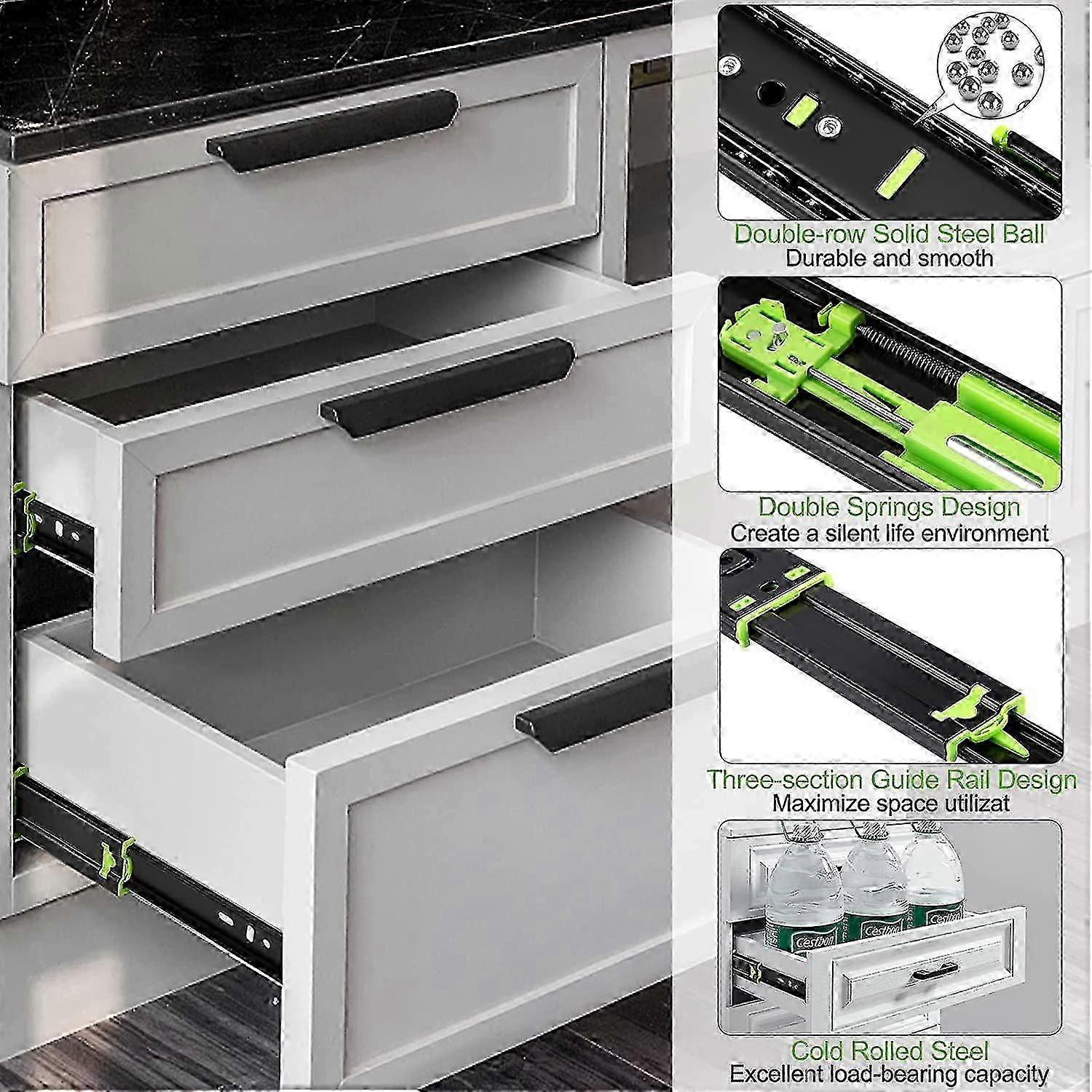 2025 Drawer Rails Stainless Steel Drawer Slides 300mm Drawer Runner Ball Runner Full Extension Slide With Shock Absorber, Set Of 2