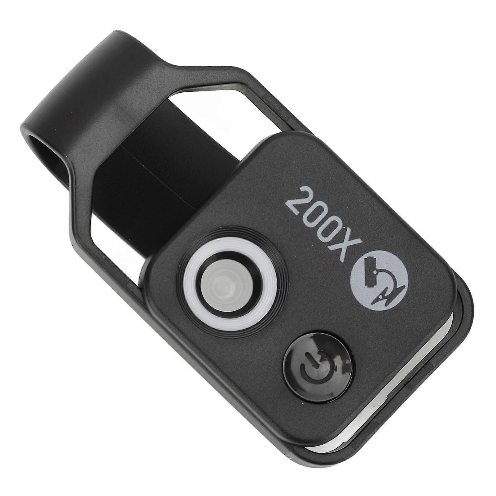 200X Mini Pocket Microscope Clip with LED Light USB Type-C Black
