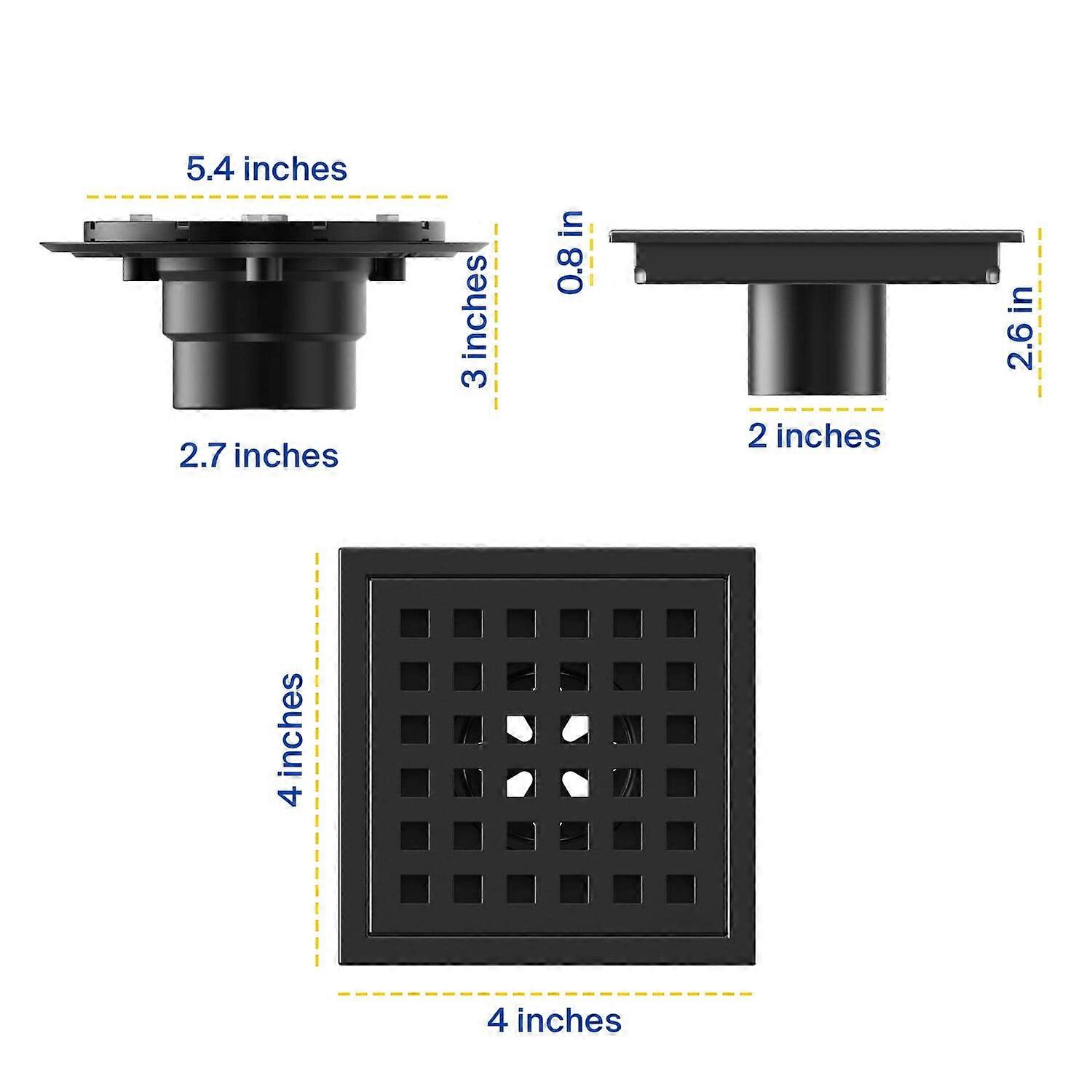ixir Square Stainless Steel Shower Drain - Matte Black 4-inch
